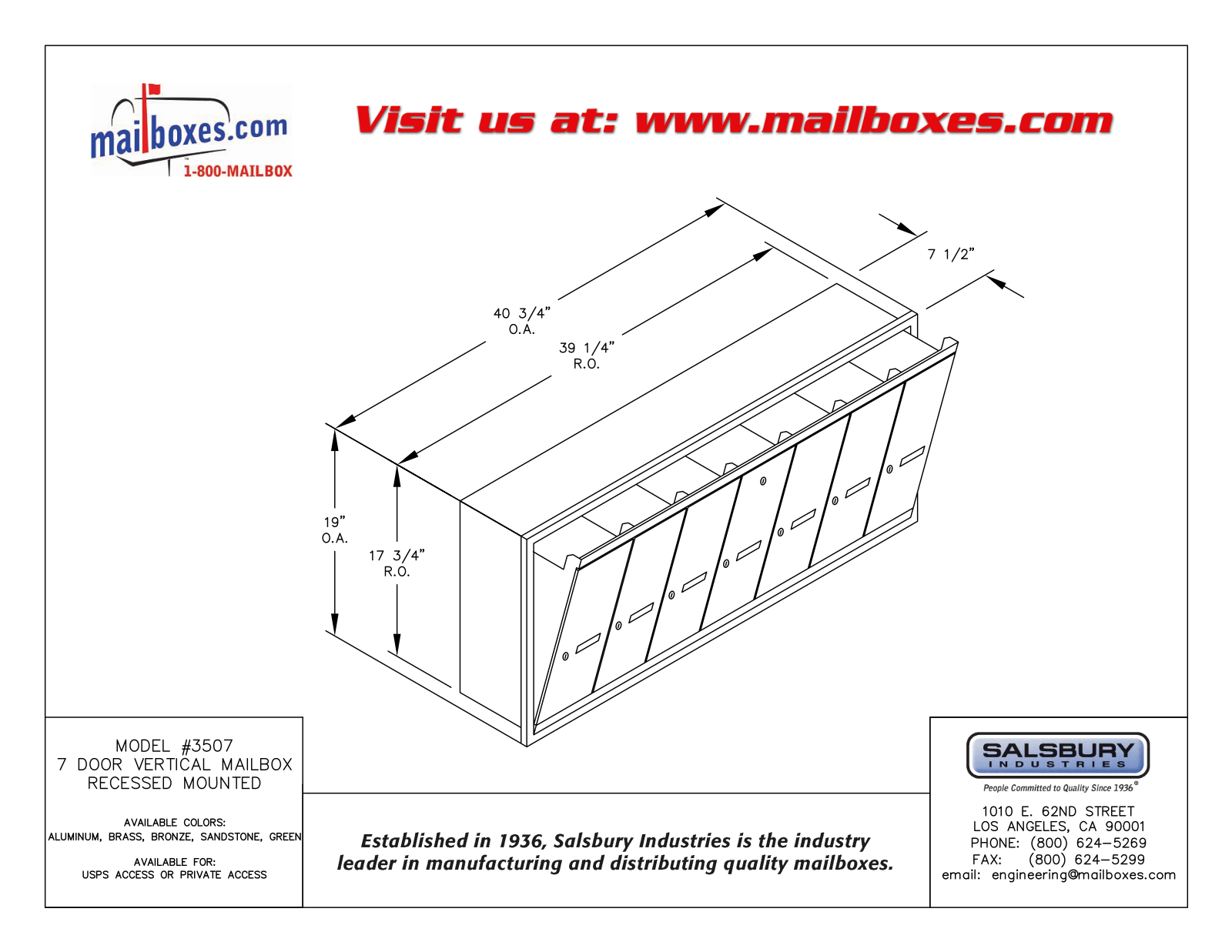 Salsbury Industries 3507ARU, 3507ARP, 3507BRP, 3507BRU, 3507GRP User Manual