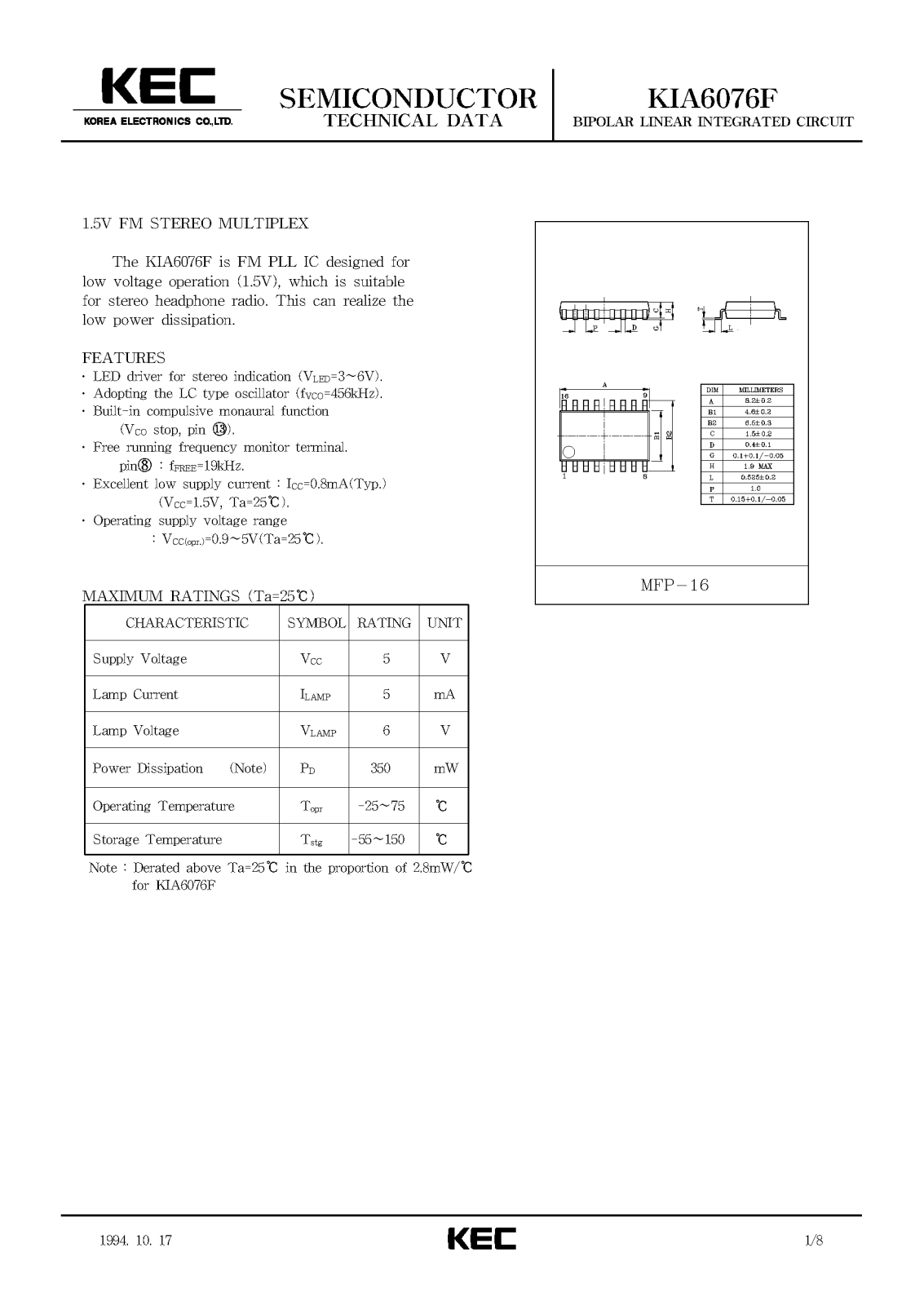 KEC KIA6076F Datasheet