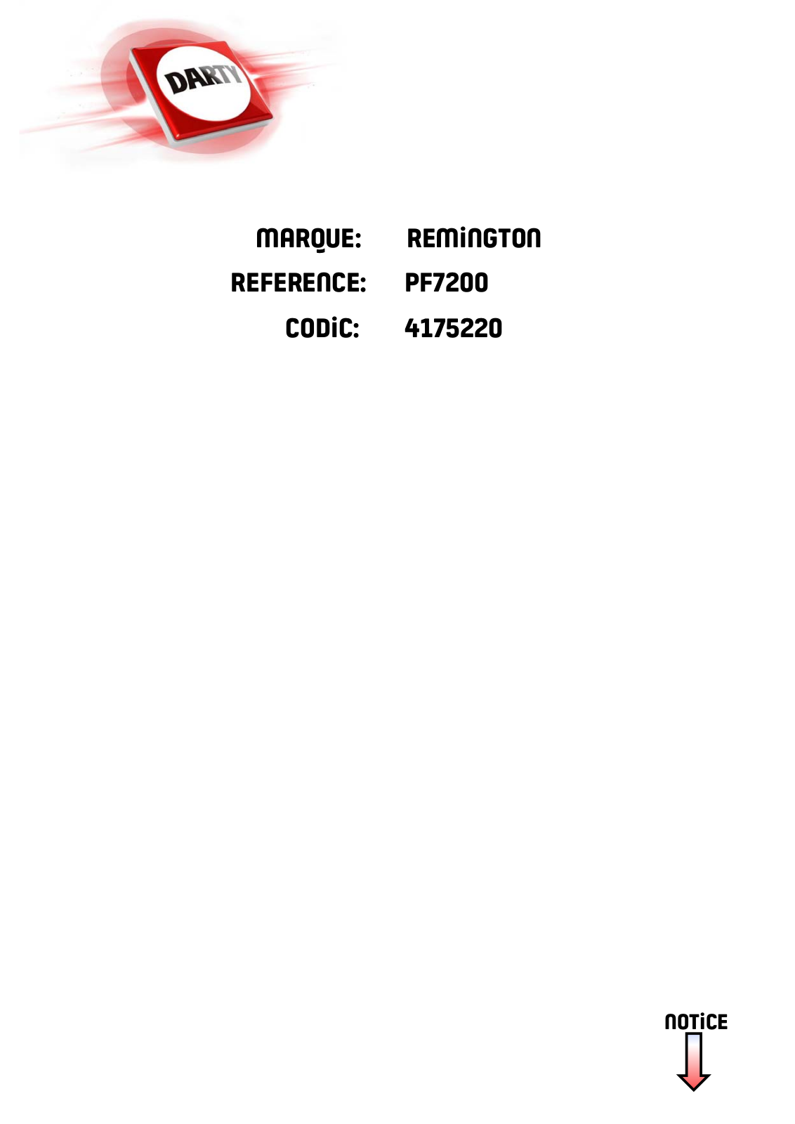 REMINGTON PF7200 User Manual