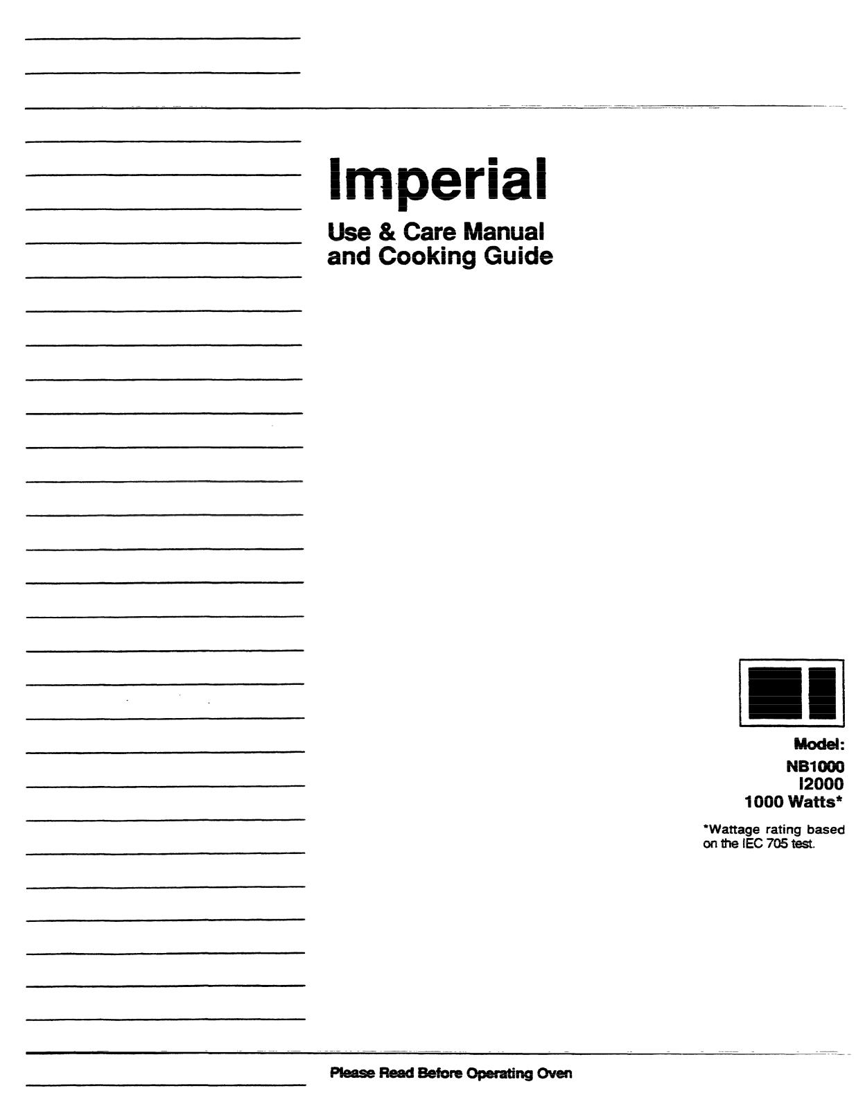 Imperial I2000, NB1000 Owner's Manual