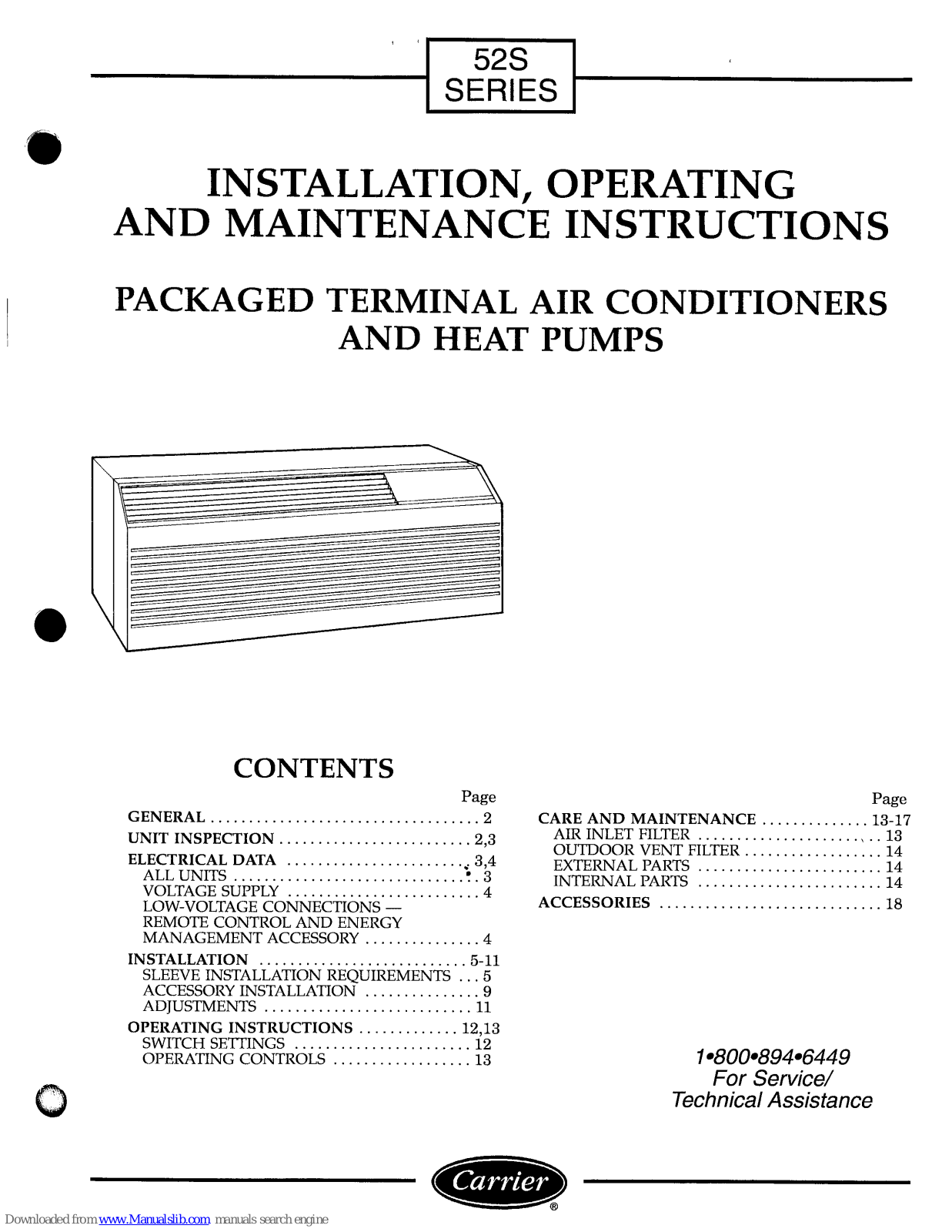 Carrier 52S Series Installation, Operating And Maintenance Instructions - ManualMachine.com