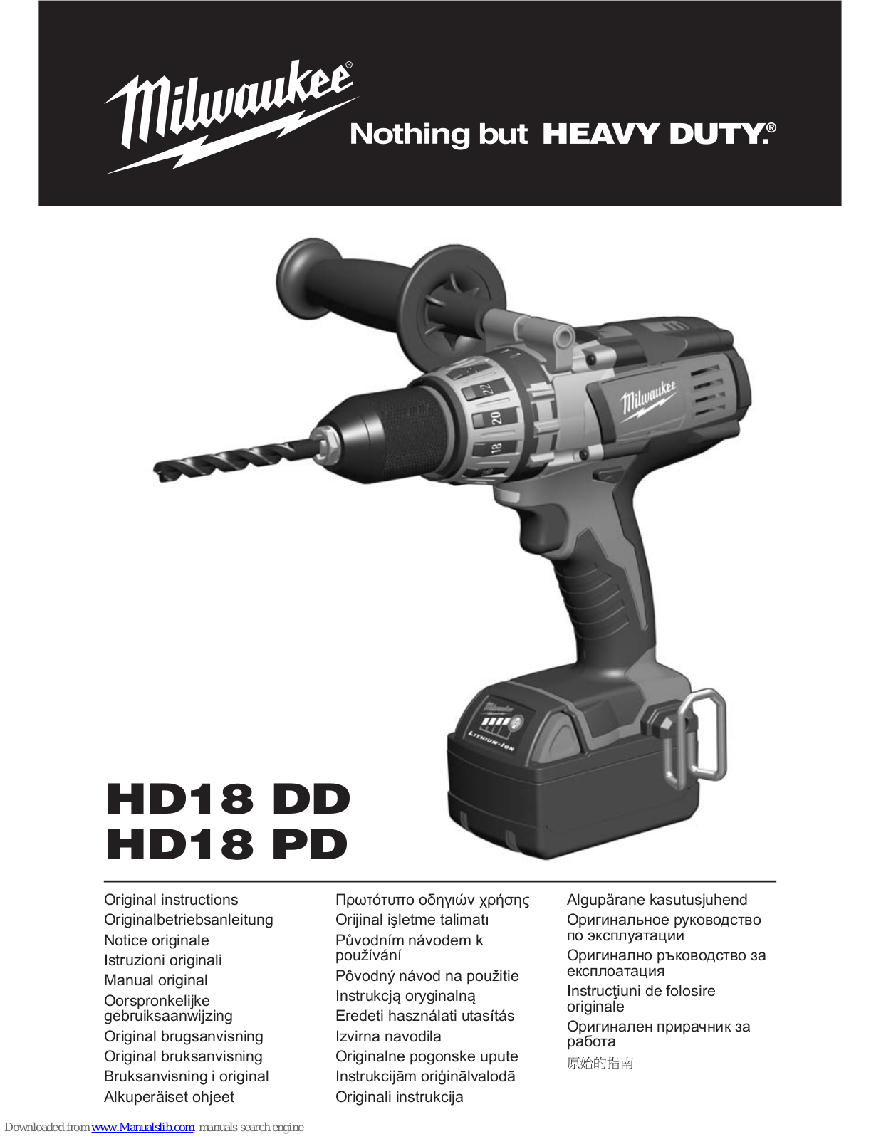 Milwaukee HD18 DD, HD18 PD Original Instructions Manual