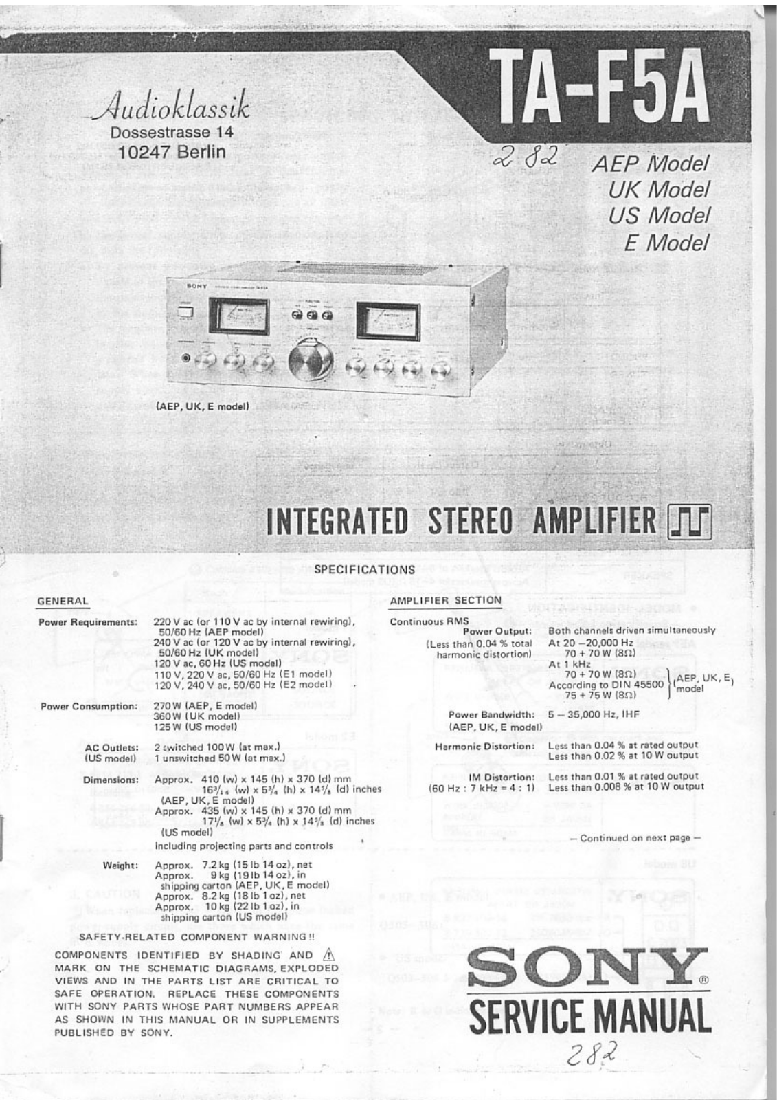 Sony TAF-5-A Service manual