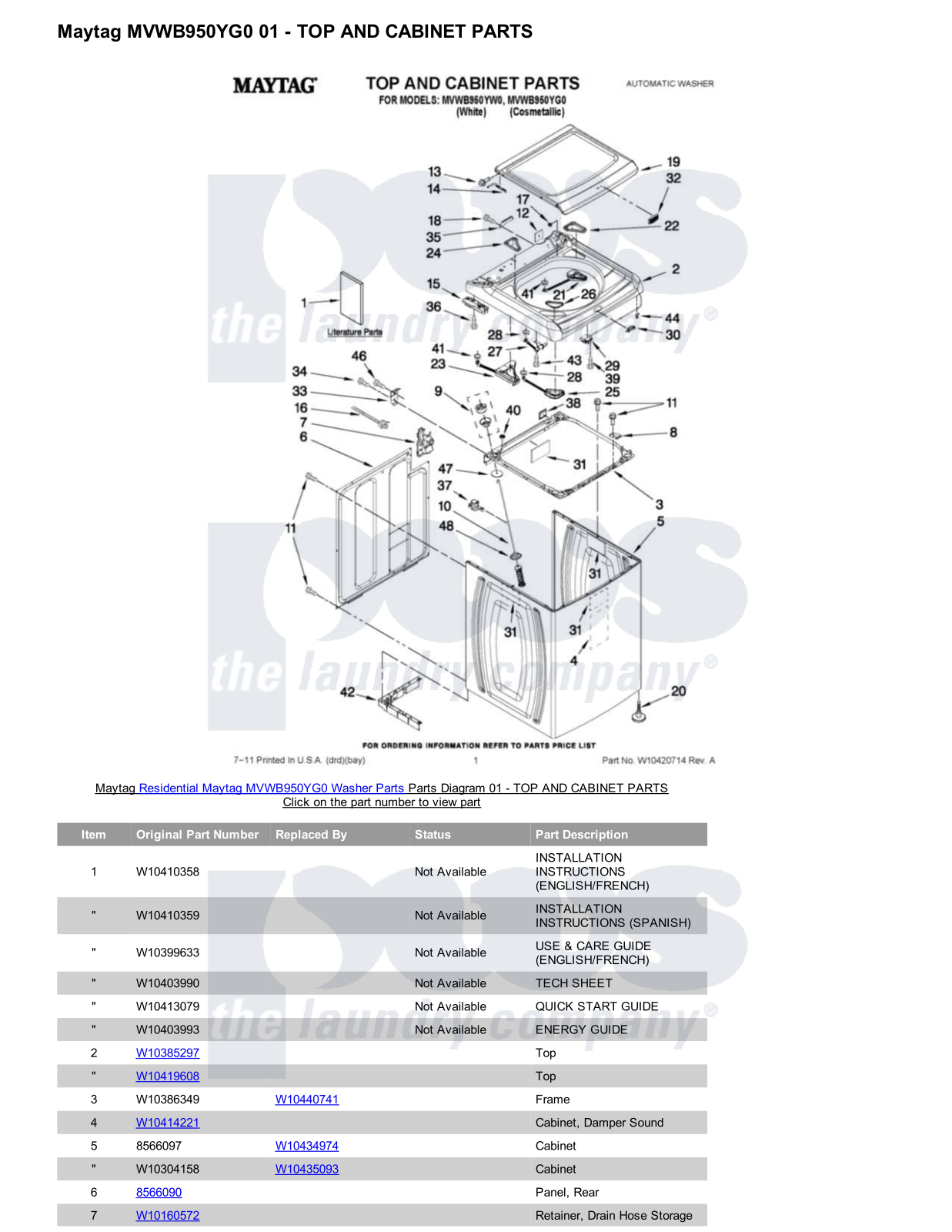 Maytag MVWB950YG0 Parts Diagram