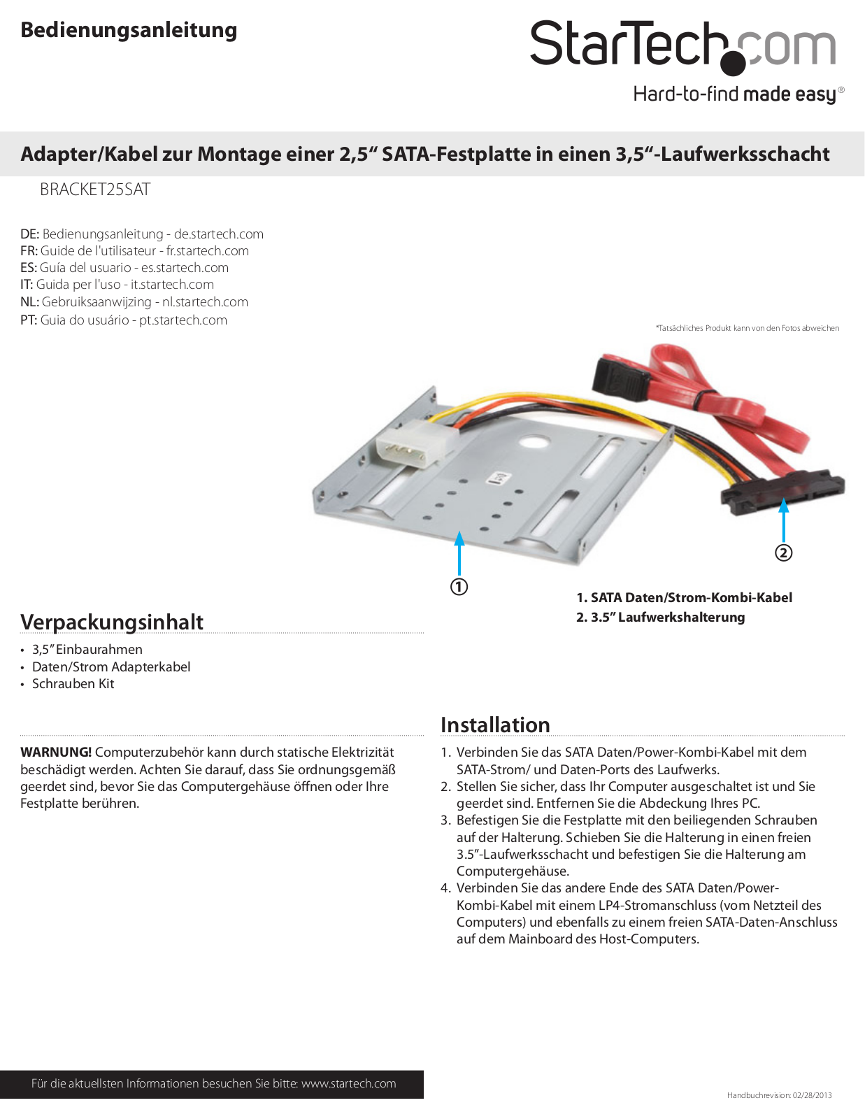 arTech BRACKET25SAT Service Manual