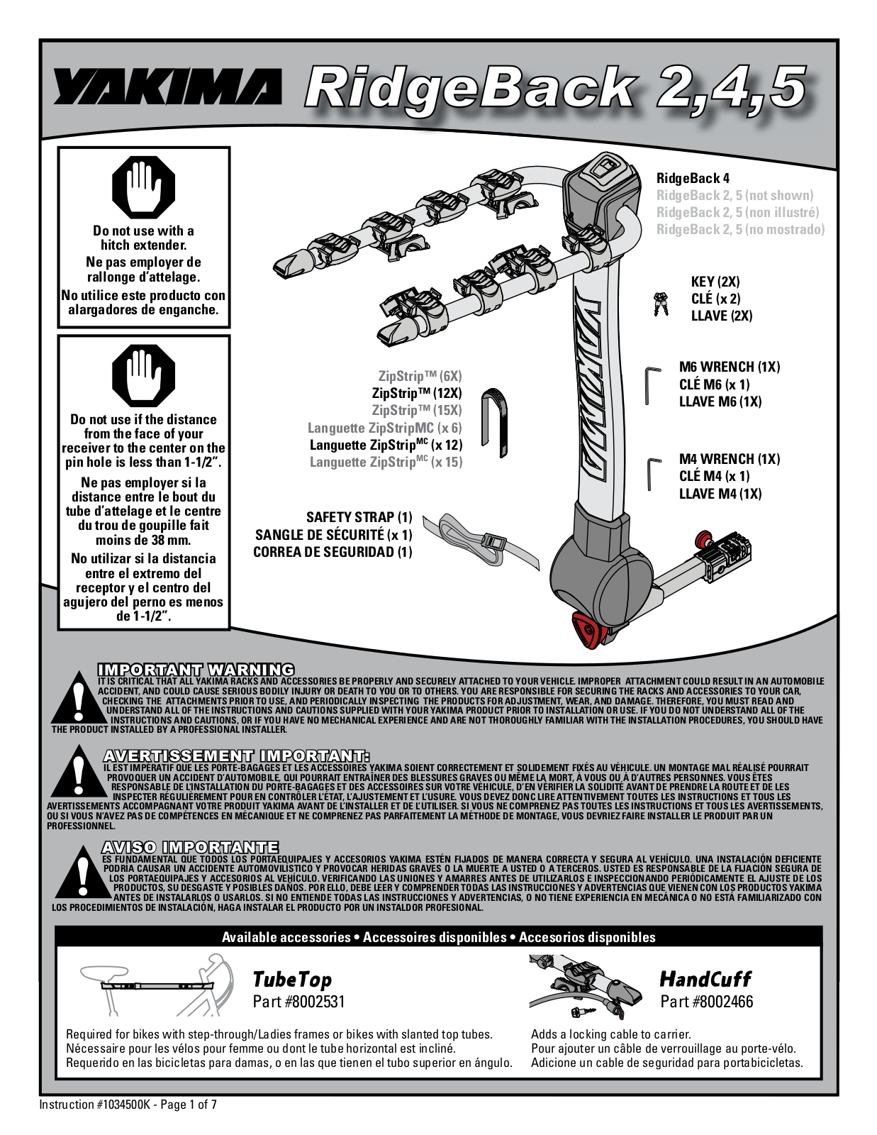 Yakima Ridgeback 5, Ridgeback 2, Ridgeback 4 User Manual