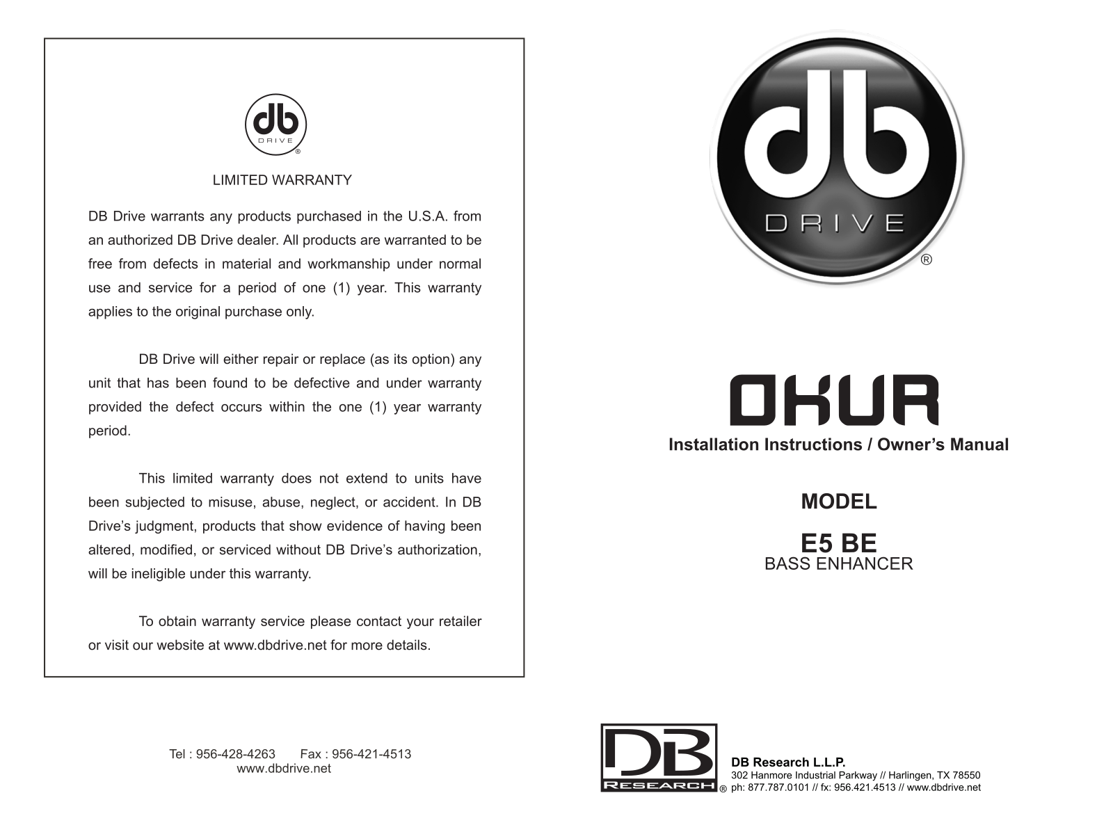 DB Industries Bass Enhancer, E5 BE User Manual