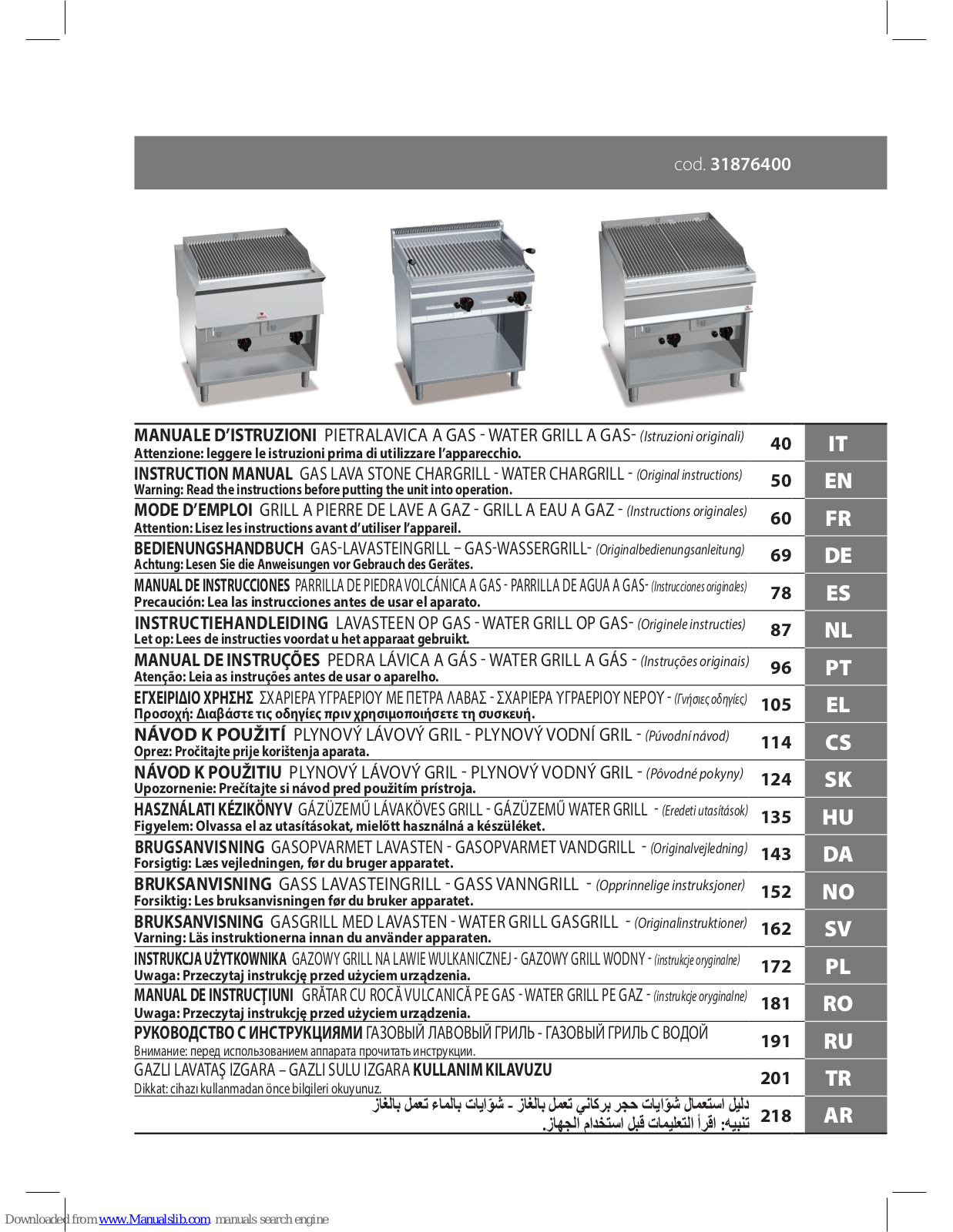 Bertos PLG80M, G6PL60B, G7WG40M, G7WG80M, SG7WG40M Operating Instructions Manual - ManualMachine.com