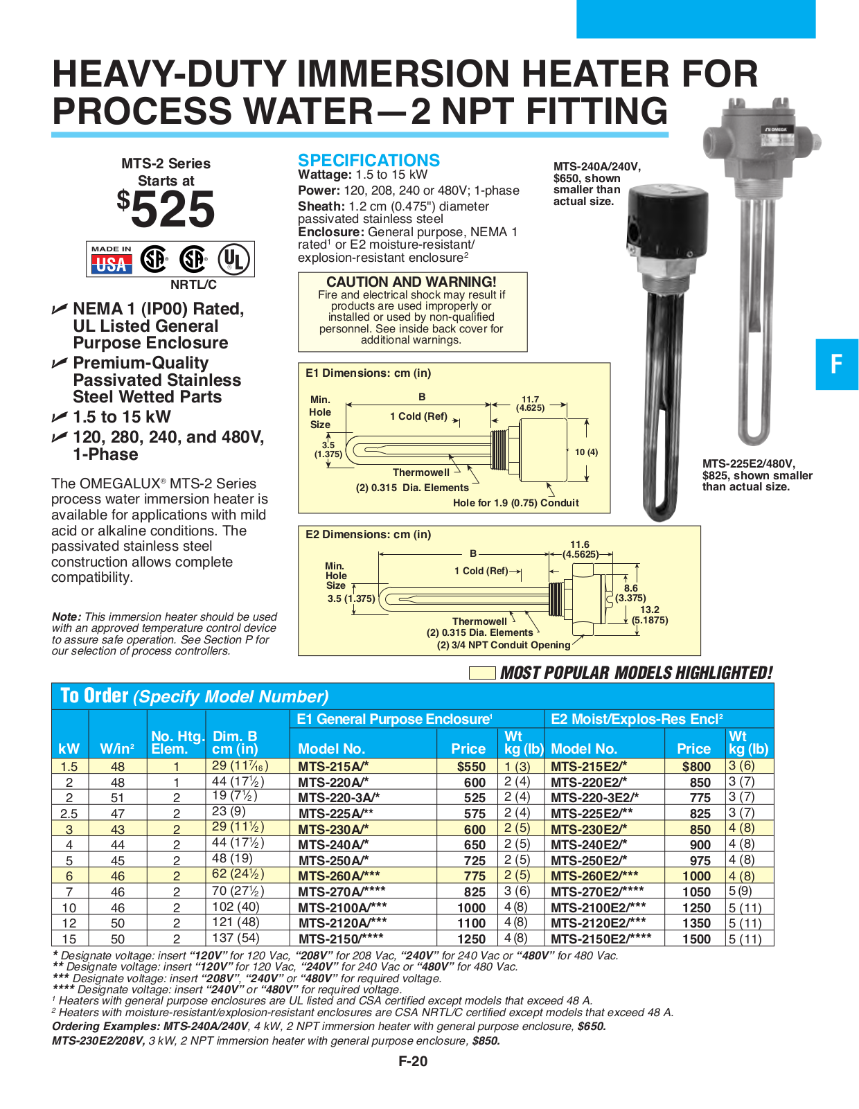 Omega Products MTS-2100E2-240V User Manual