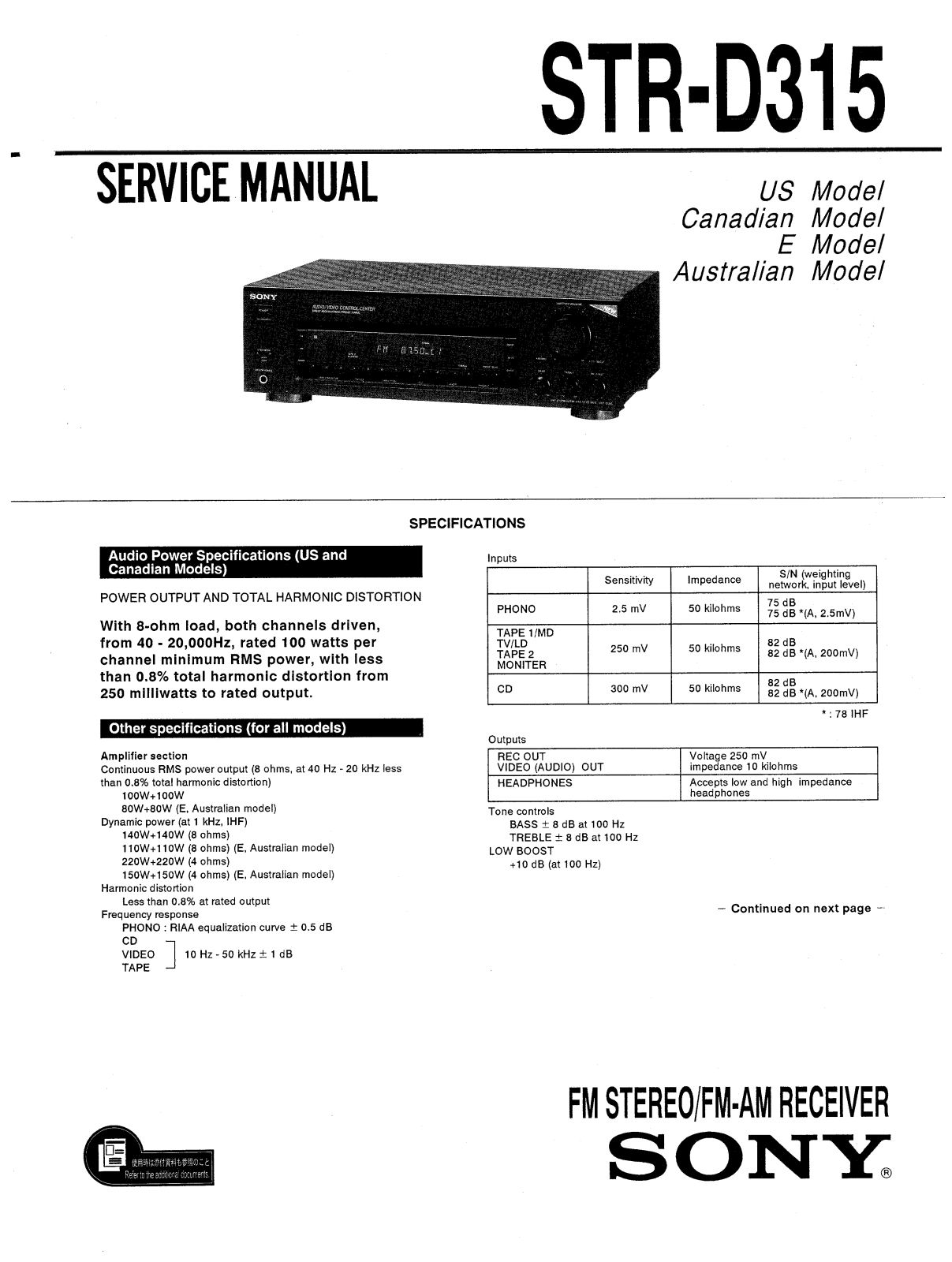 Sony STRD-315 Service manual