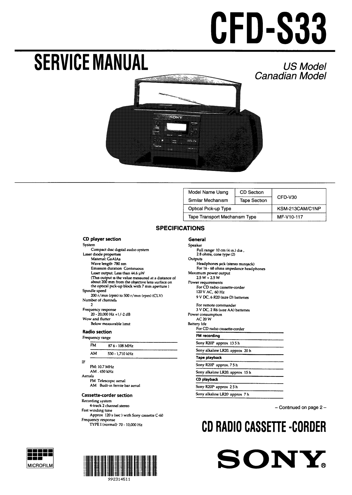 Sony CFDS-33 Service manual