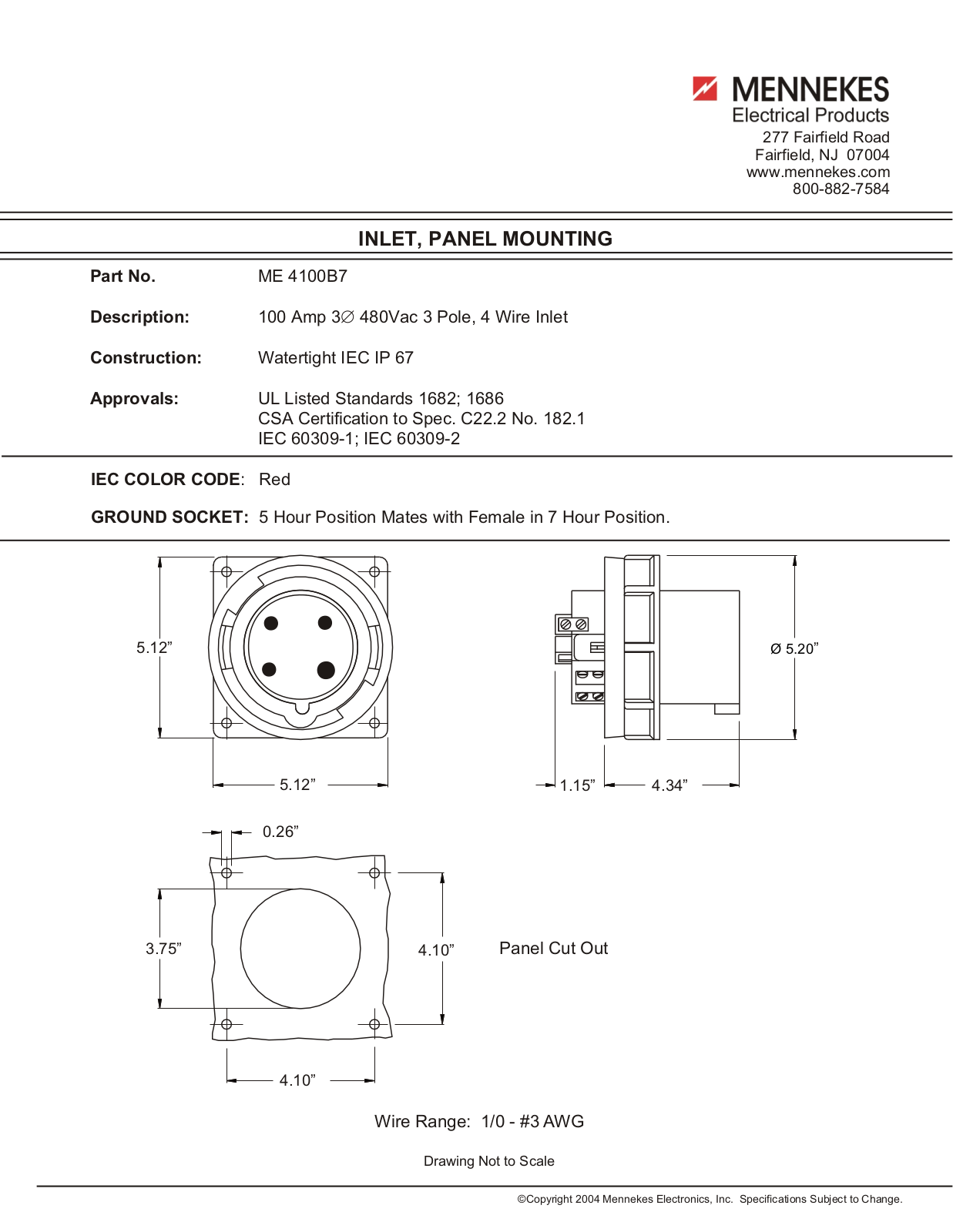 Mennekes Electrical Products ME4100B7 Data Sheet - ManualMachine.com