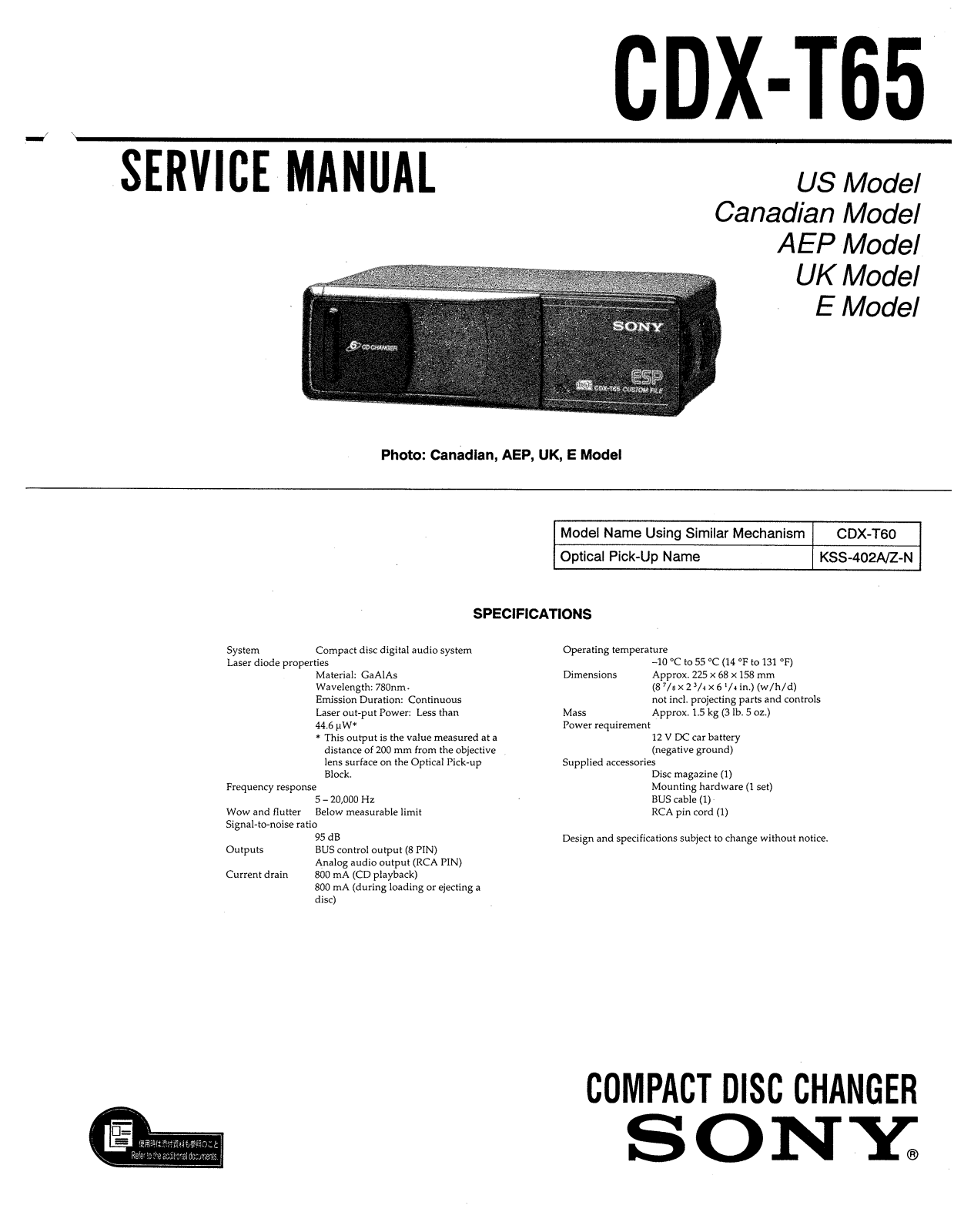 Sony CDXT-65 Service manual