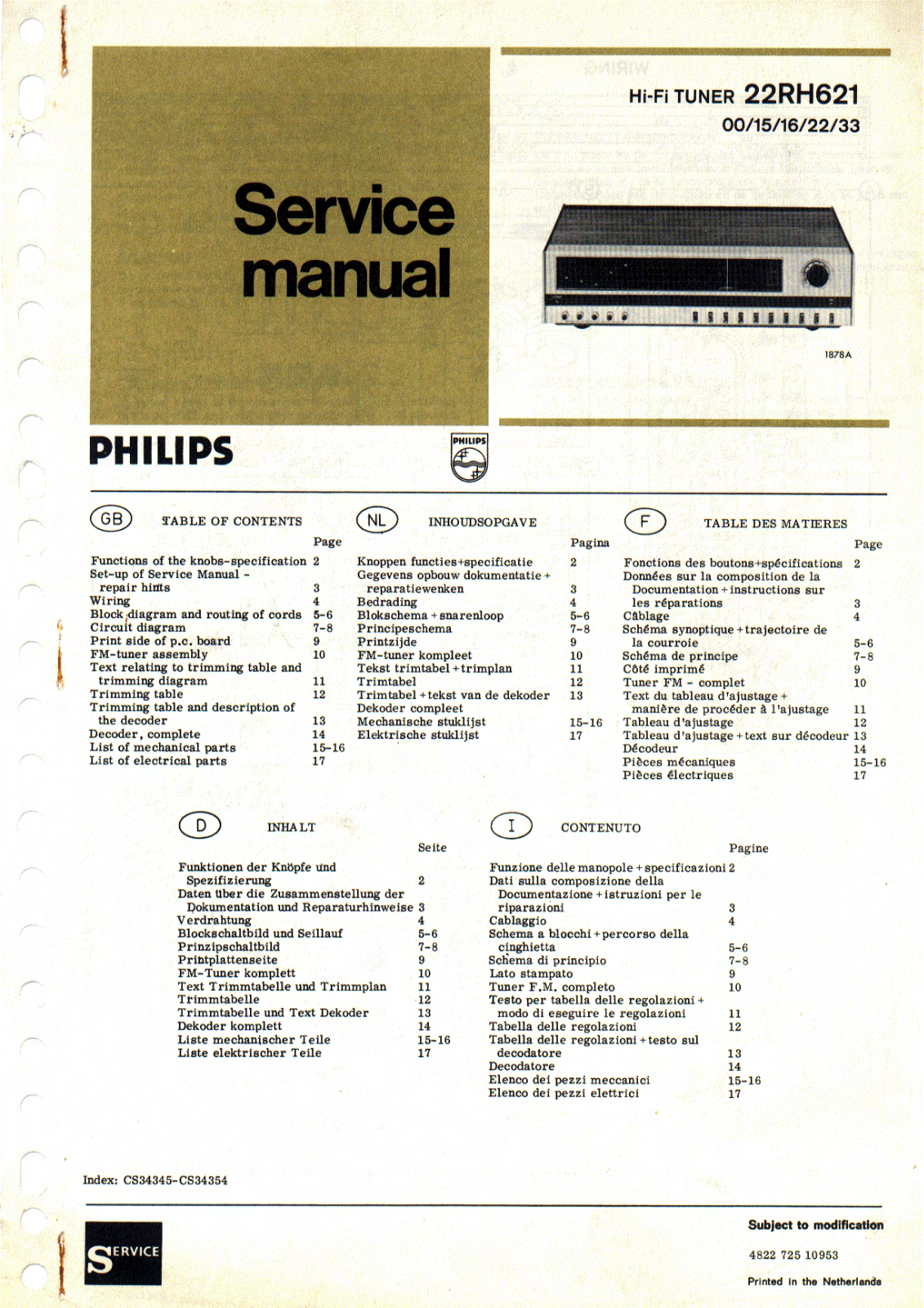 Philips 22-RH-621 Service Manual
