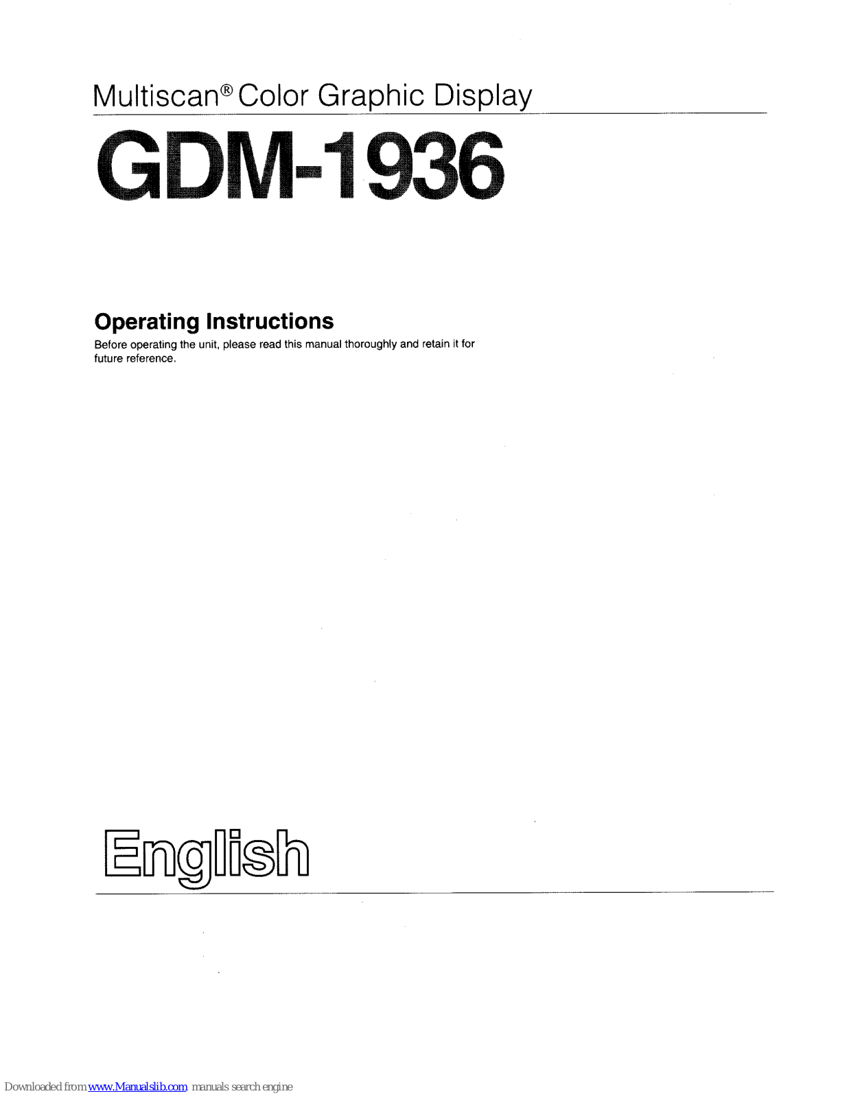 Sony Multiscan GDM-1936 Operating Instructions Manual