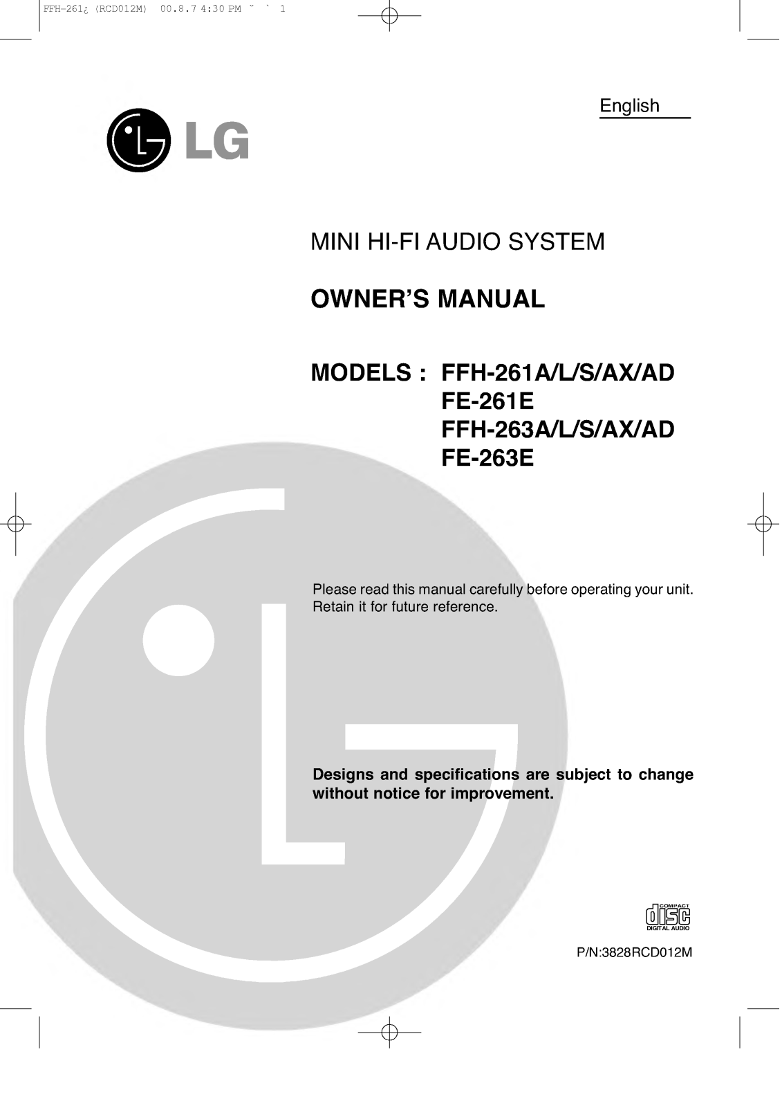 LG FFH-261A, FFH-263A, F-261A User Manual