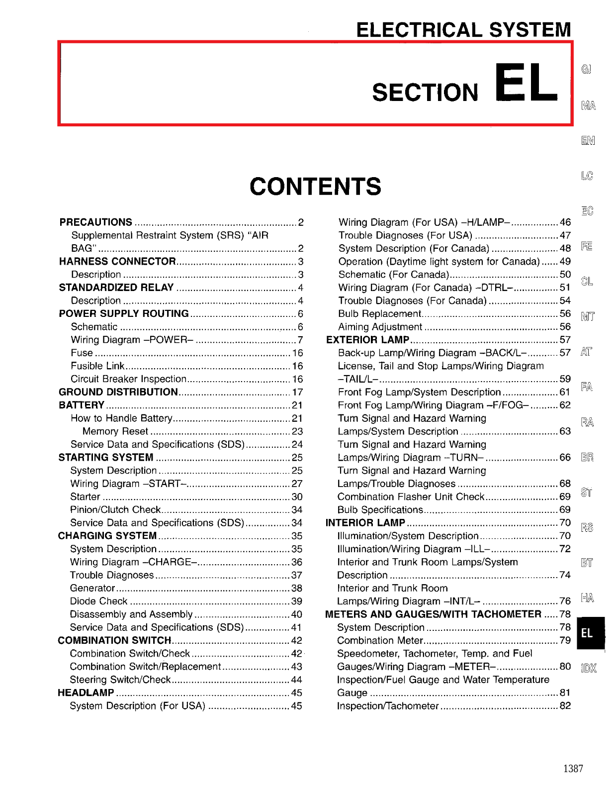 Nissan Sentra Electrical System  EL 1996 Owner's Manual