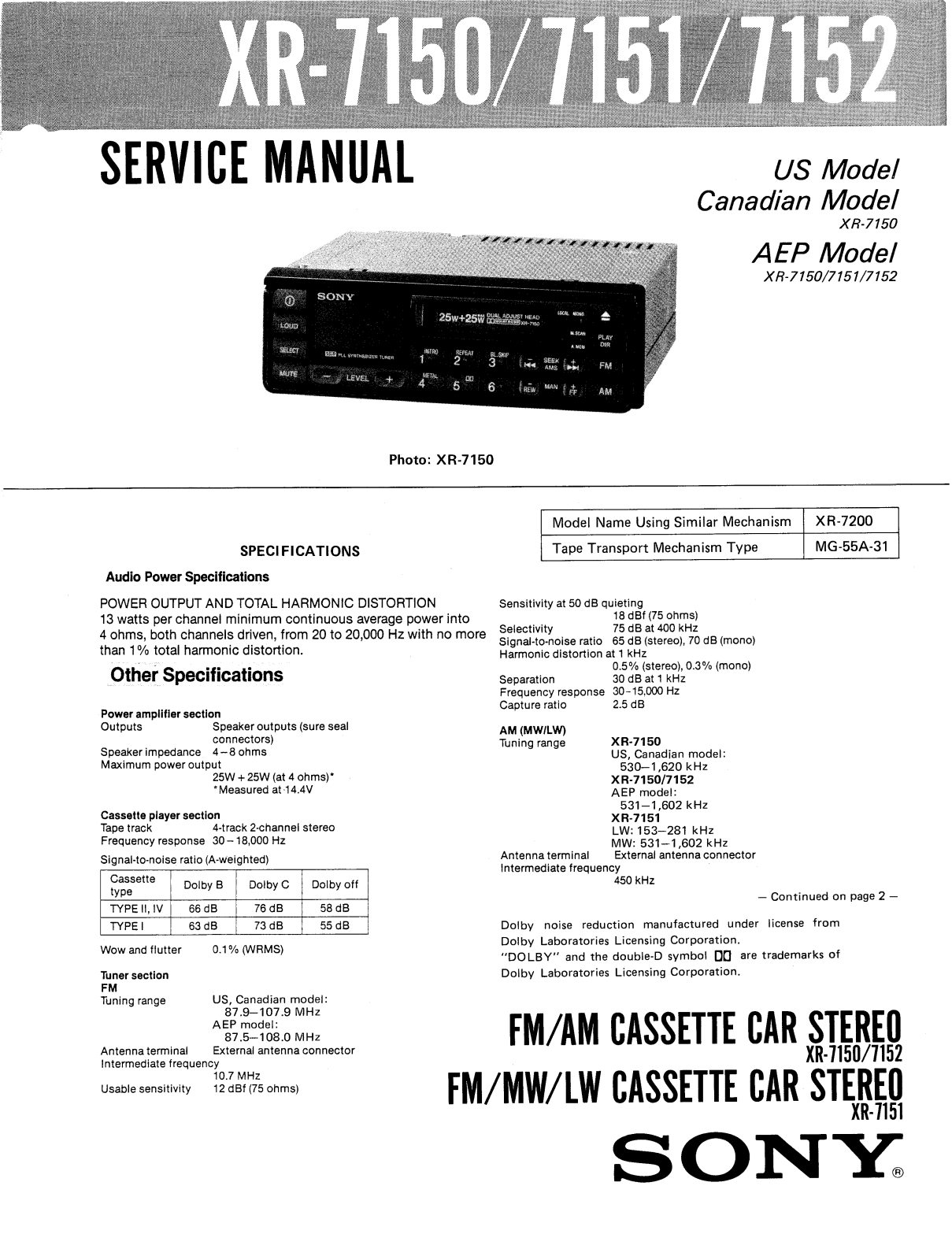 Sony XR-7151 Service manual