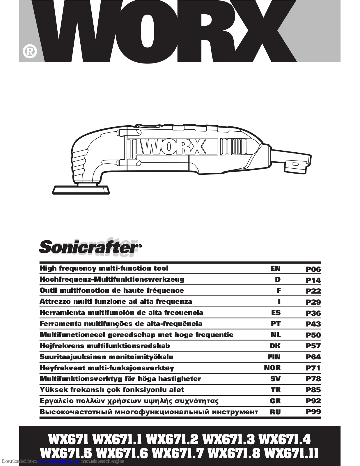 Worx Sonicrafter WX671.5, Sonicrafter WX671.3, Sonicrafter WX671.1, Sonicrafter WX671.4, Sonicrafter WX671.6 Original Instructions Manual