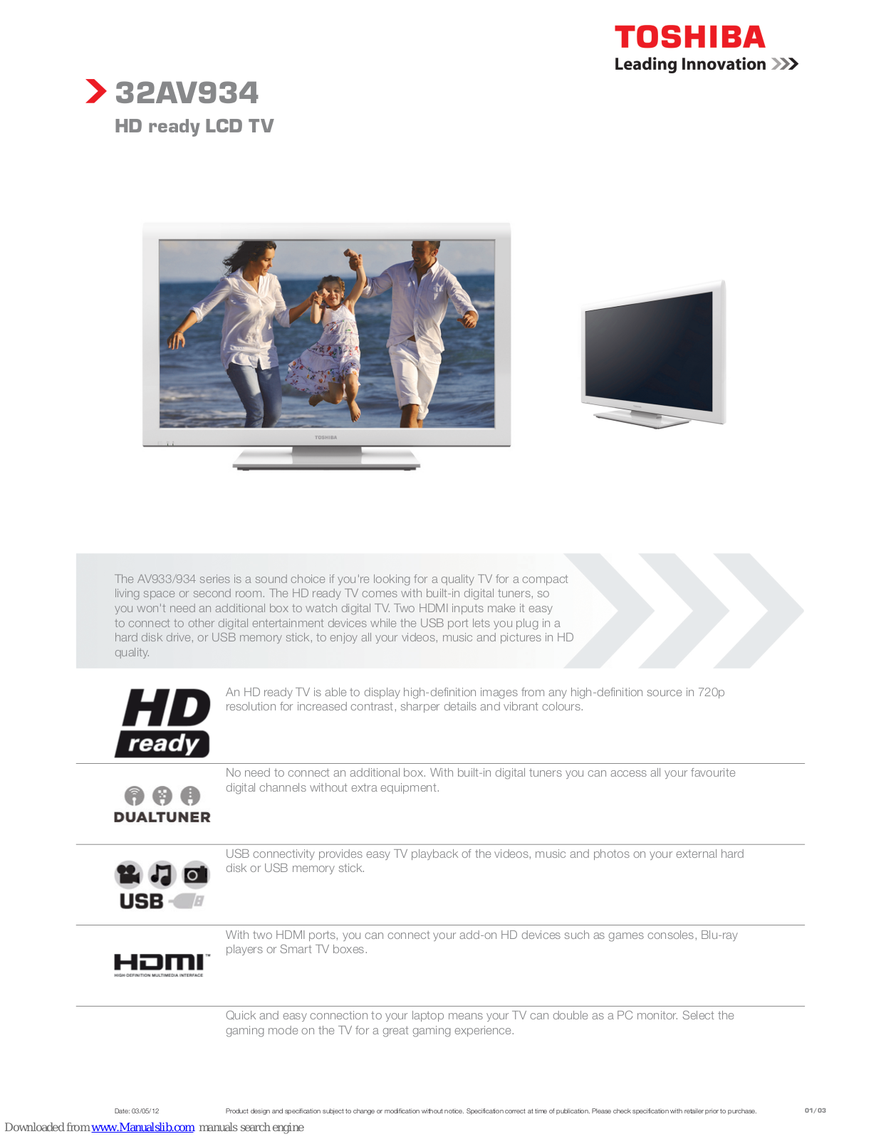 Toshiba 32AV934 Specification