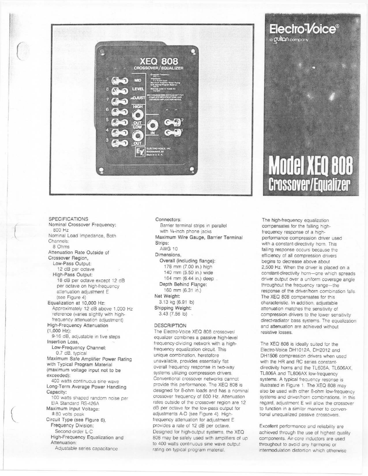 Electro-voice XEQ-808 DATASHEET