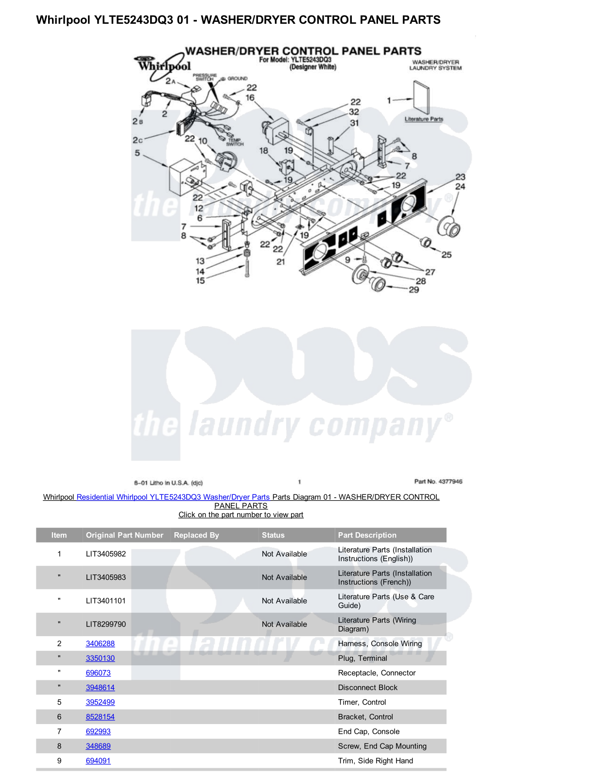 Whirlpool YLTE5243DQ3/Dryer Parts Diagram