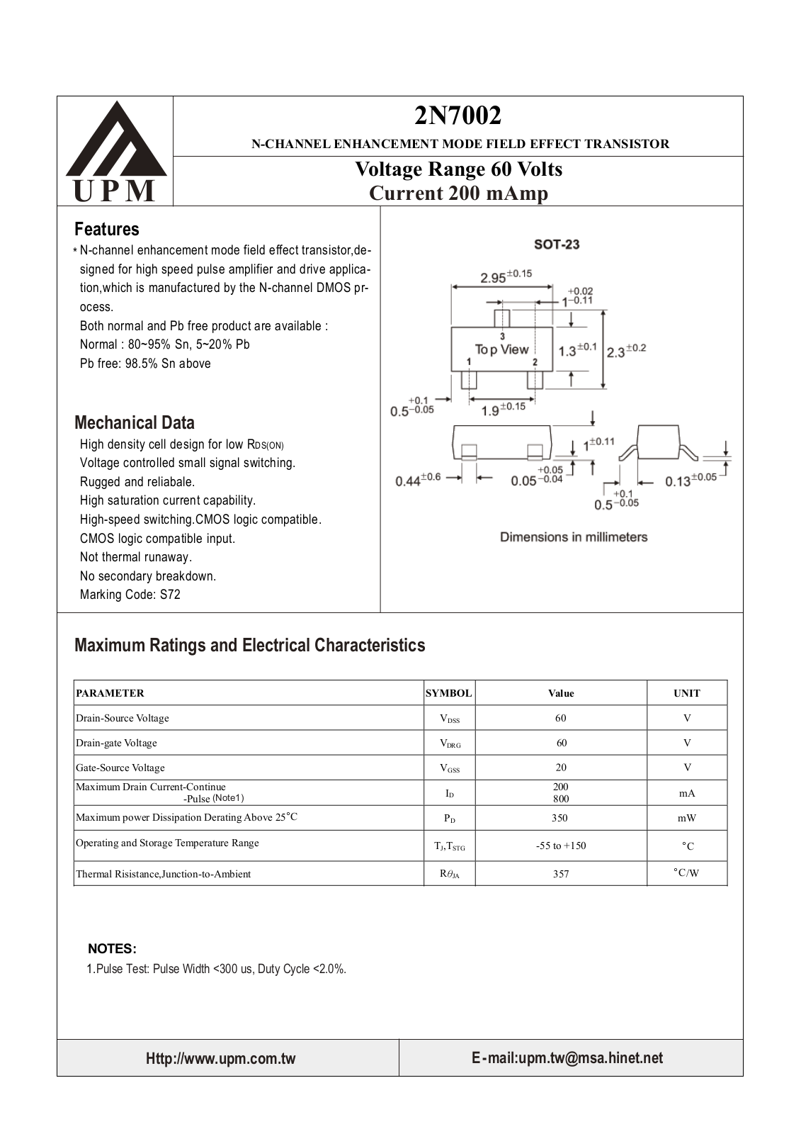 UPM 2N7002 Schematic