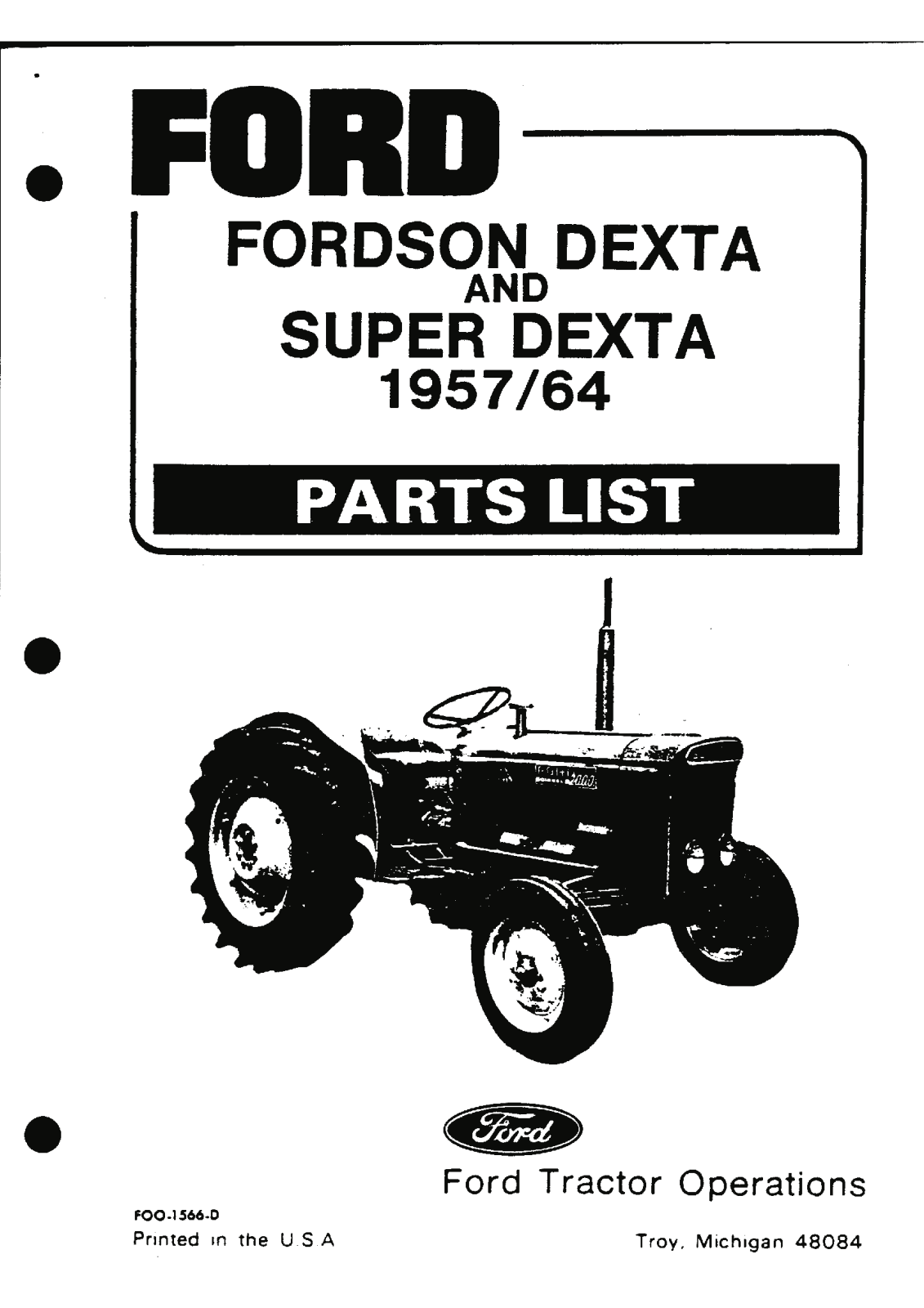 Fordson dexta 1957, dexta 1964 Parts List