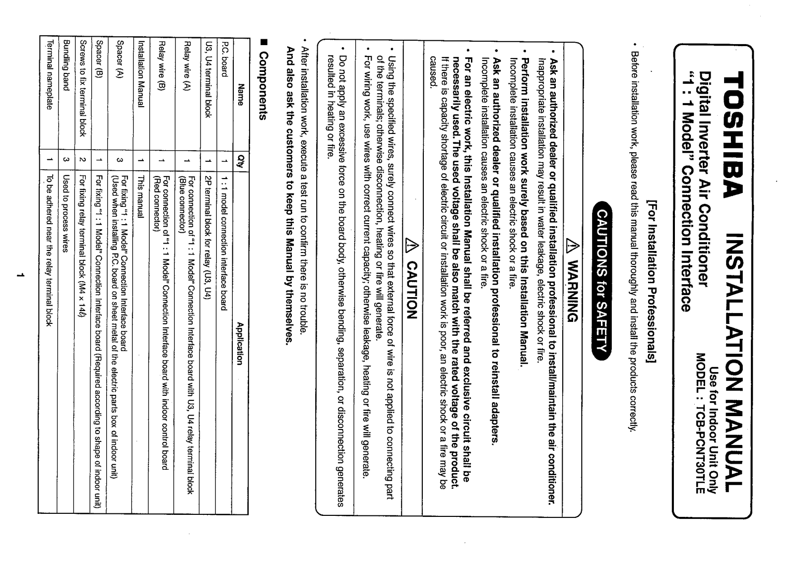 Toshiba TCB-PCNT30TLE APPLICATION CONTROL MANUAL