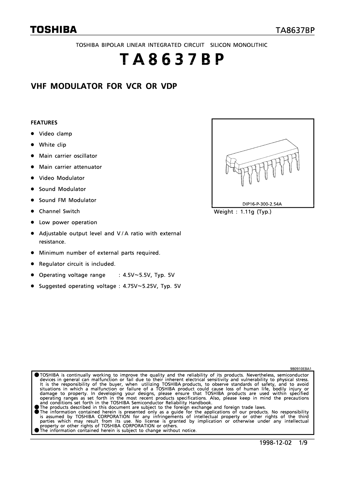 Toshiba TA8637BP Datasheet