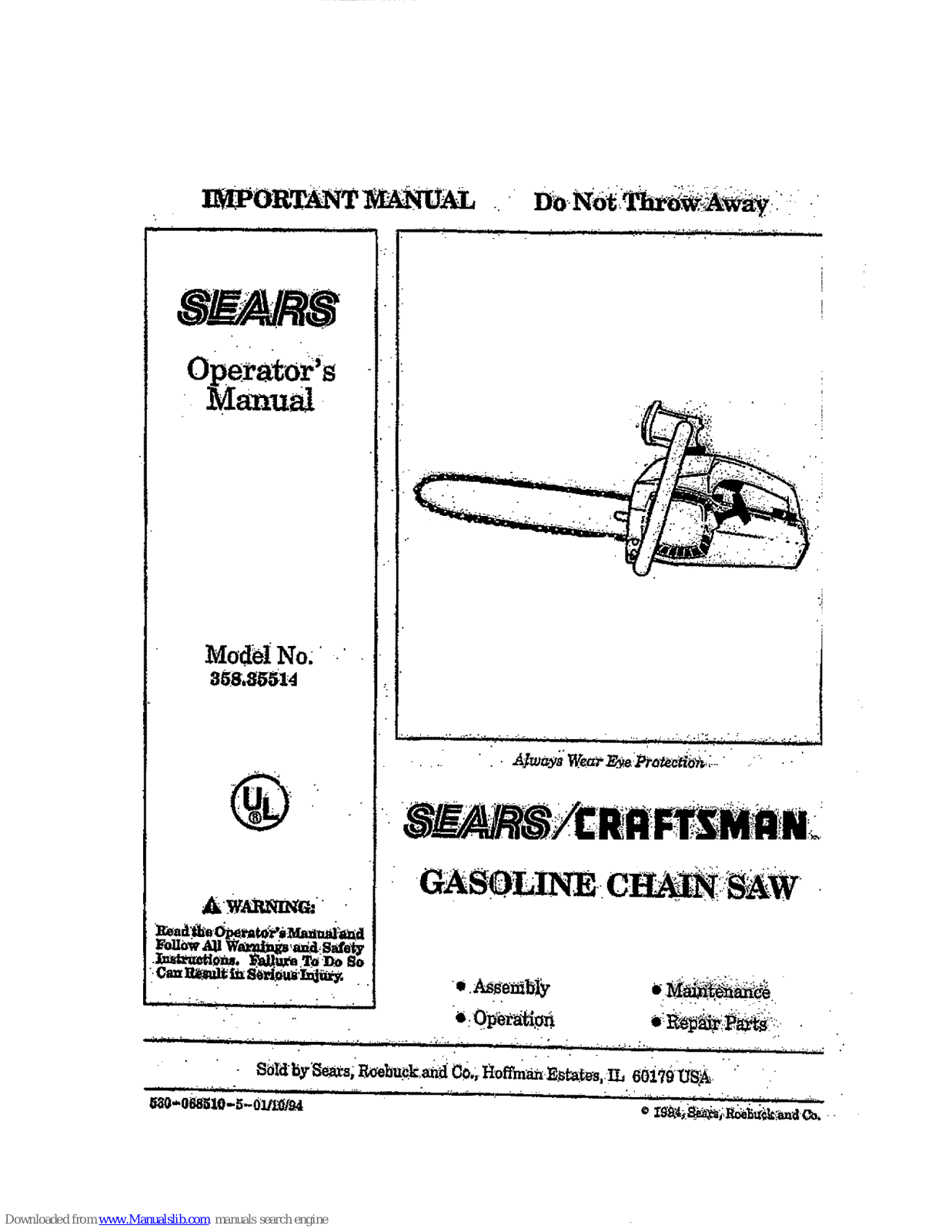 Craftsman 358.35514 Operator's Manual