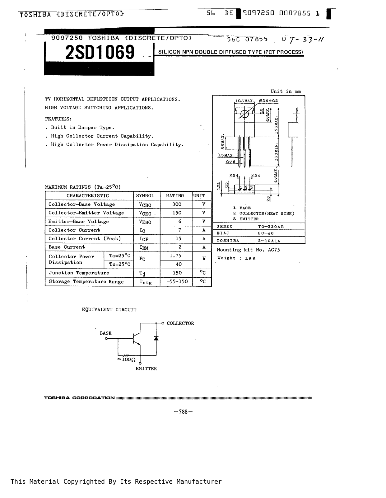 TOSHIBA 2sd1069 Datasheet - ManualMachine.com