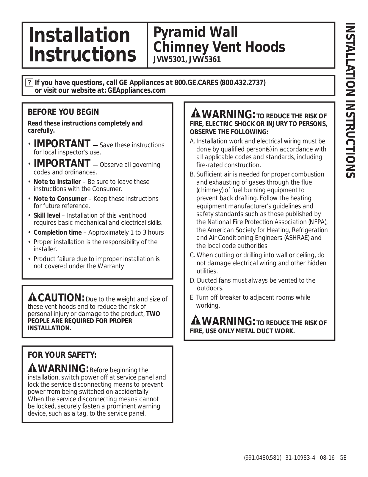 GE JVW5361SJSS, JVW5301EJES, JVW5361EJES Installation Guide