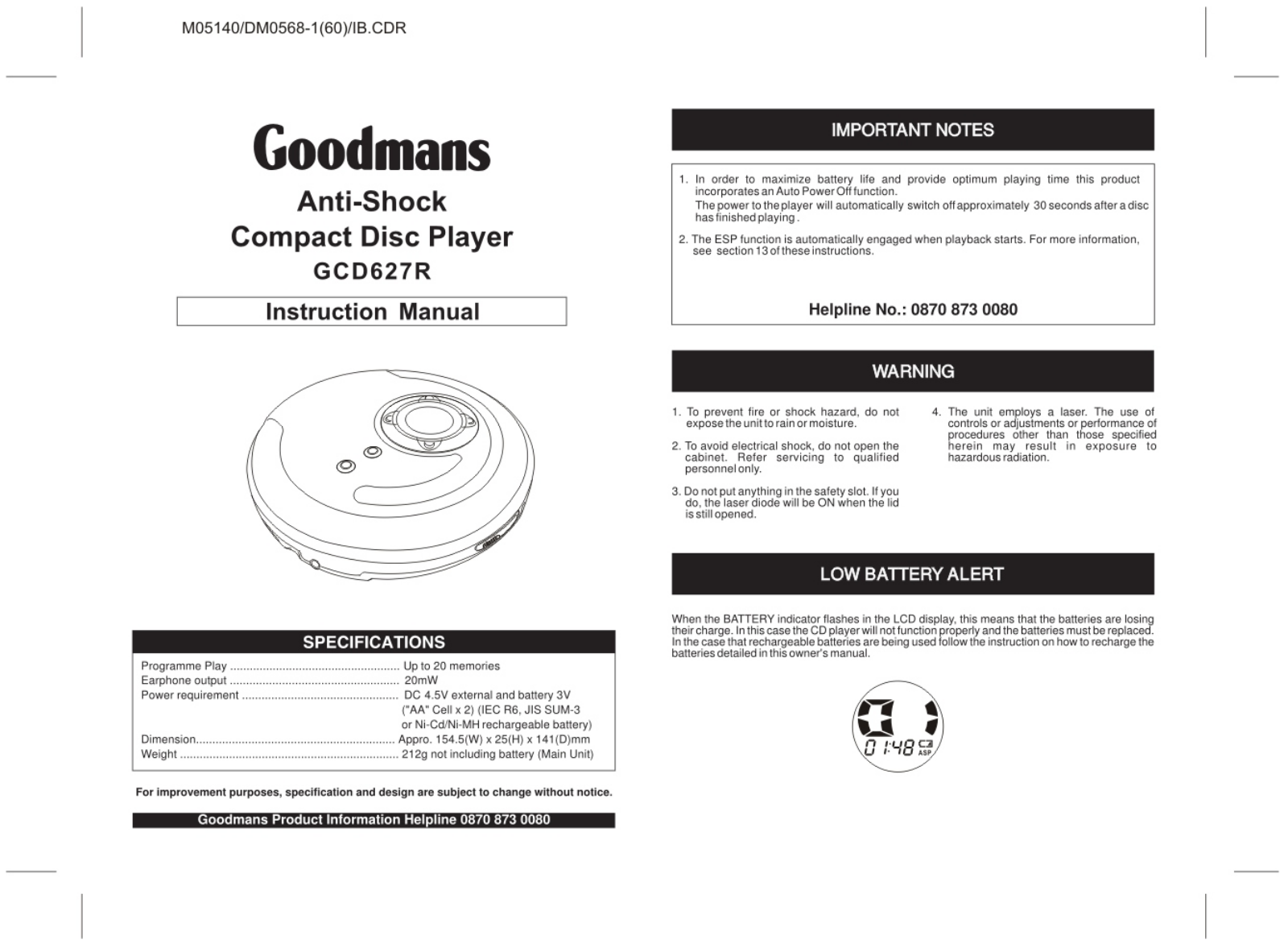 Goodmans GCD627R Instruction Manual