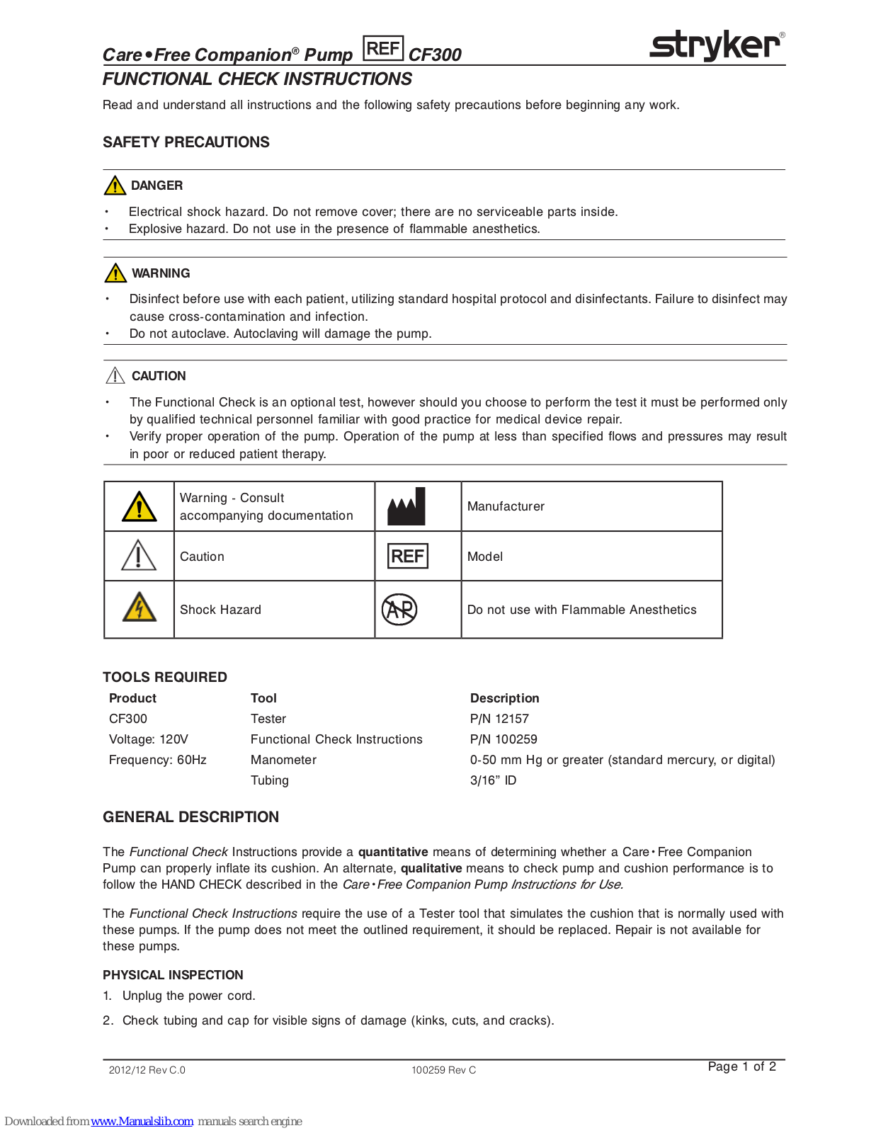 Stryker Care-Free Companion CF300 Functional Check Instructions