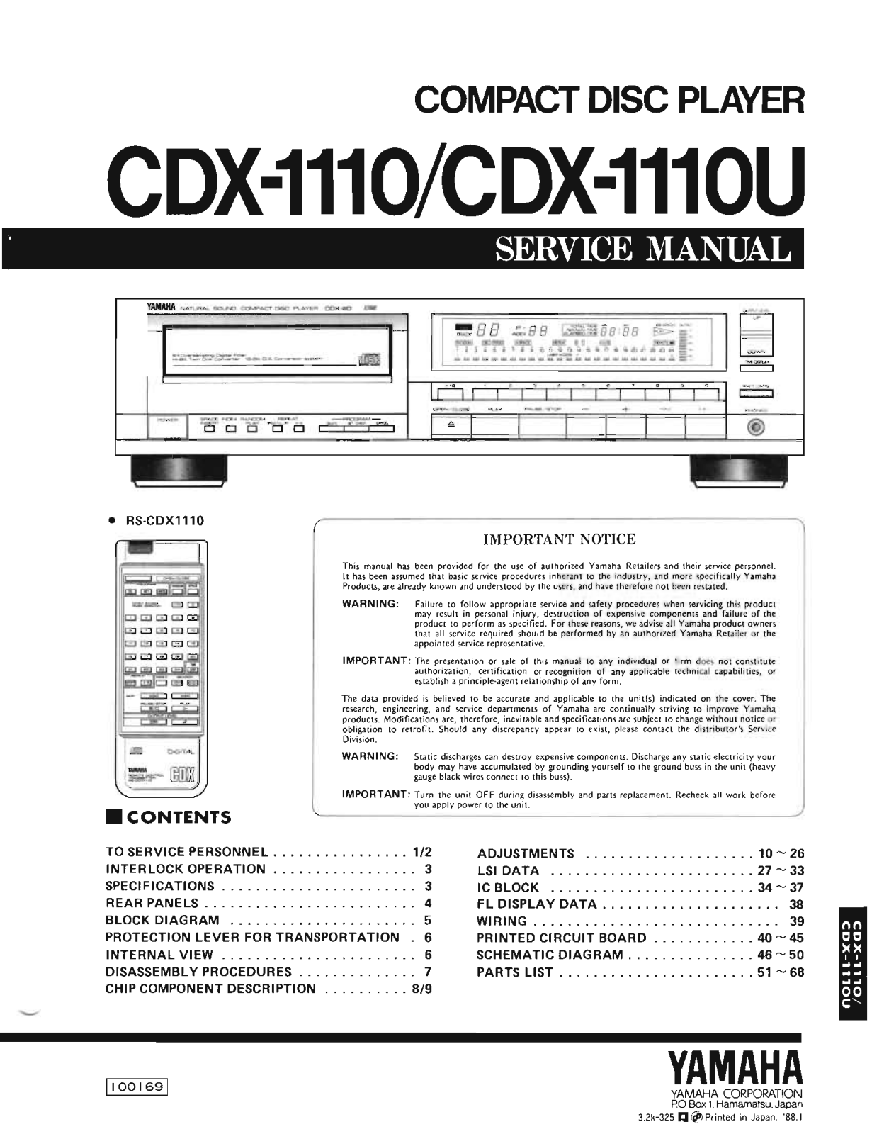 Yamaha CDX-1110-U Schematic