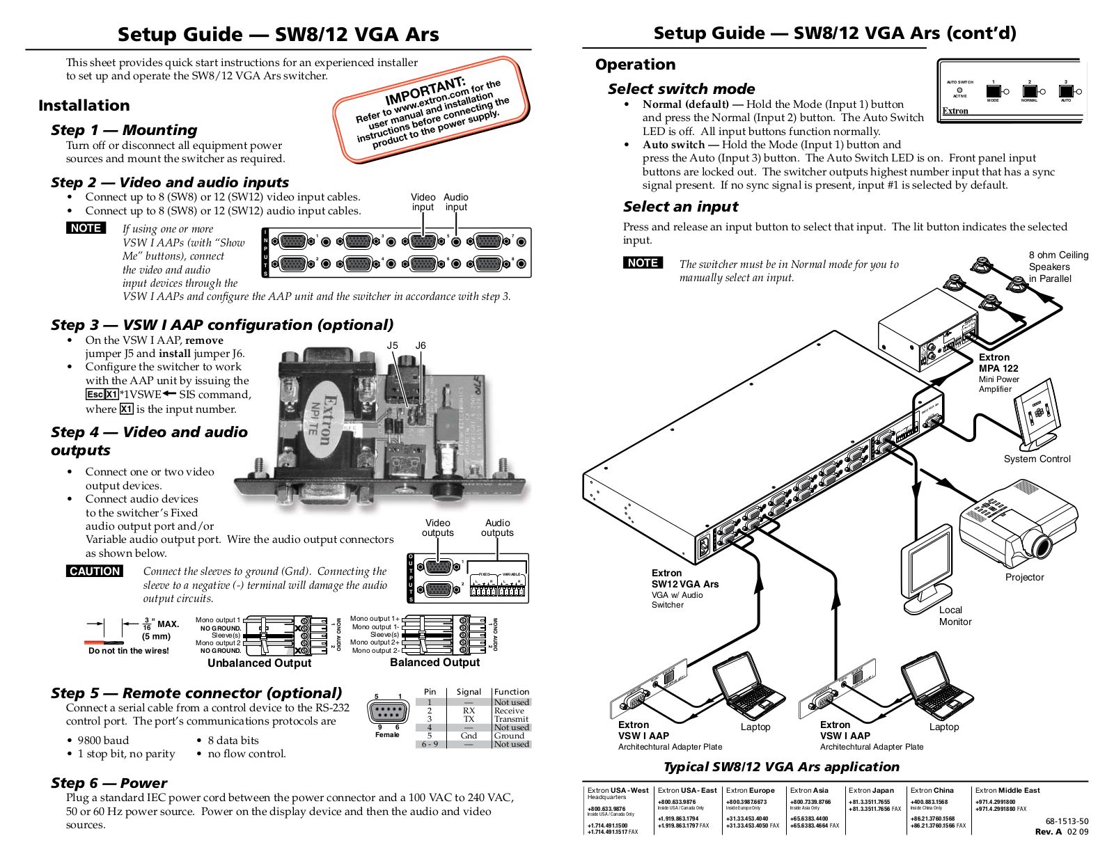 Extron electronic SW8-12 VGA Ars User Manual