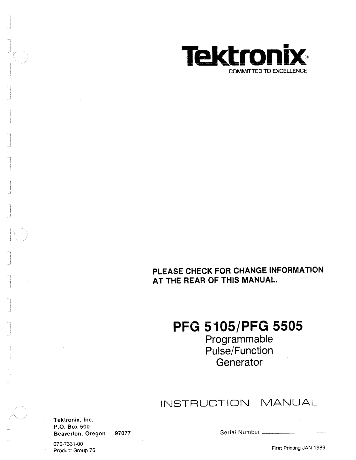 Tektronix PFG 5505, PFG 5105 User Manual