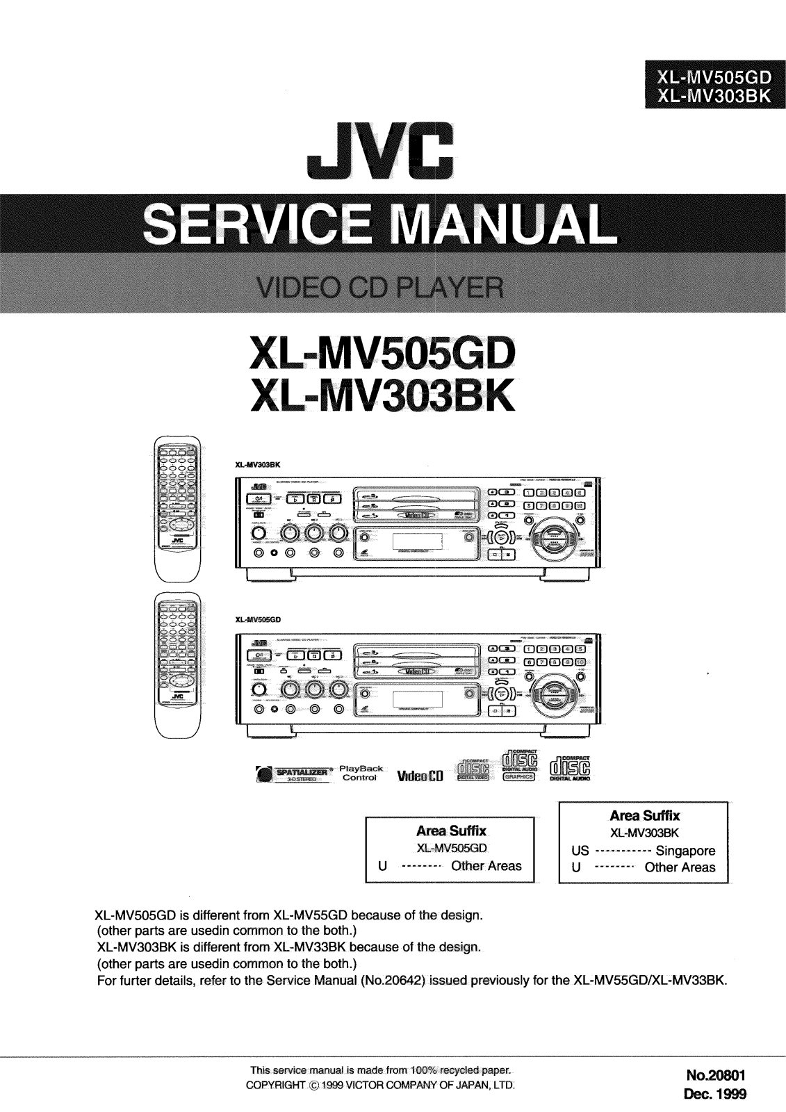 JVC XL-MV303BKU, XL-MV303BKUS, XL-MV505GDU Service Manual