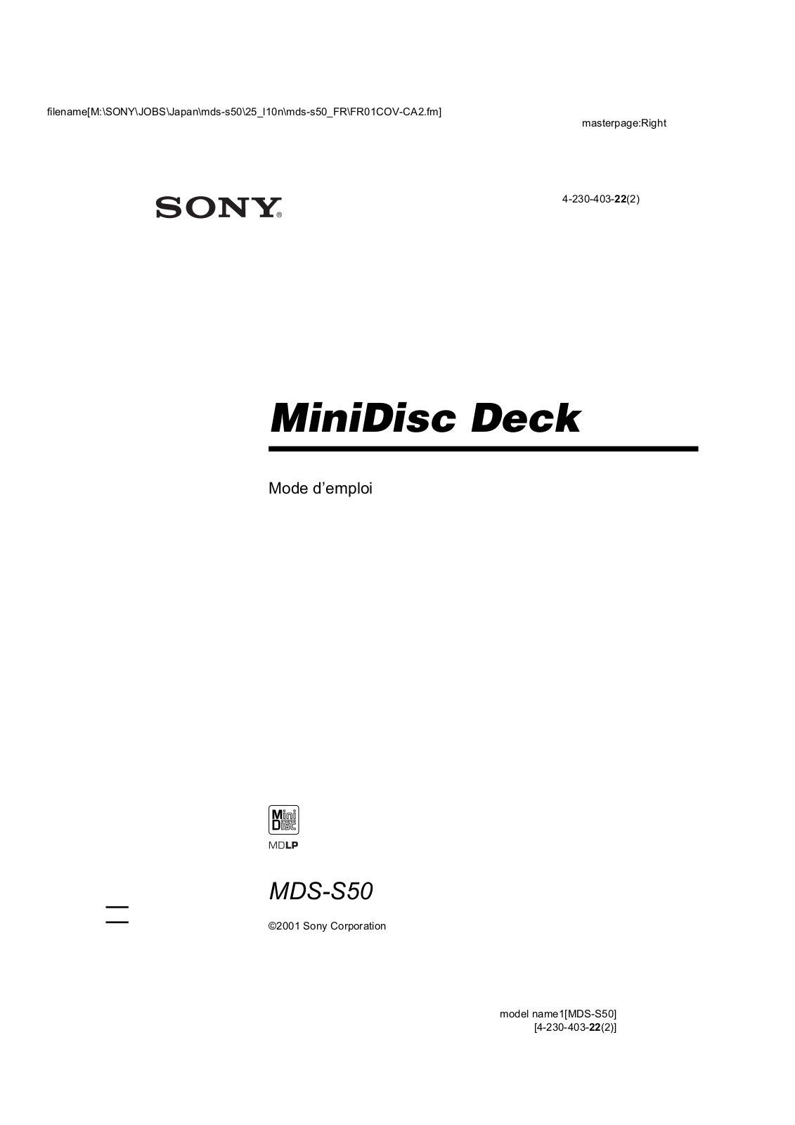 SONY MDS-S50 User Manual