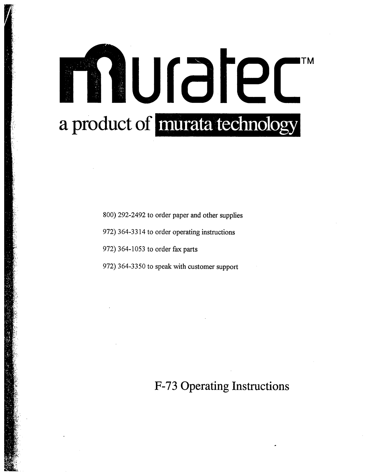 Muratec F-73 User's Manual