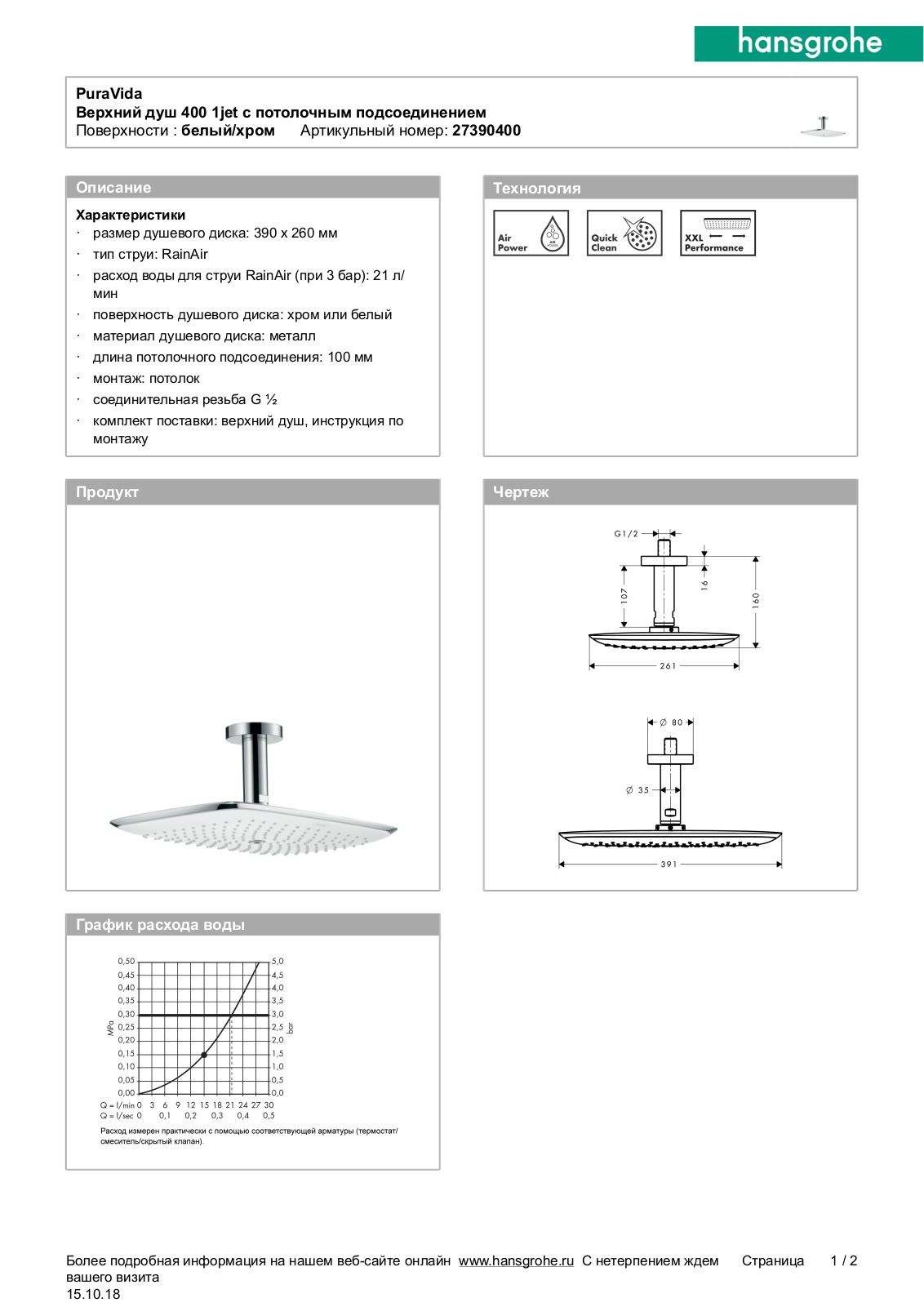 Hansgrohe 27390400 User Manual