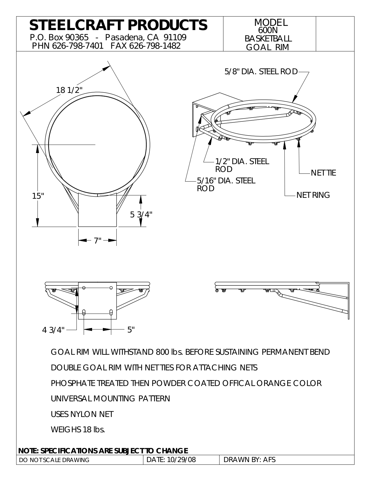 LA STEELCRAFT 600N User Manual