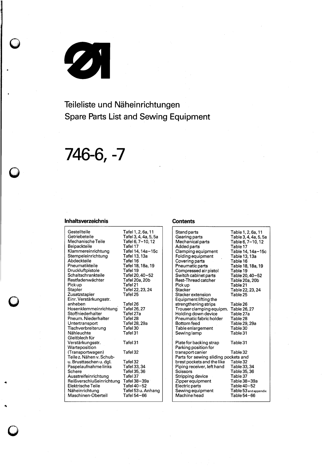 DURKOPP 746-6, 746-7 Parts List