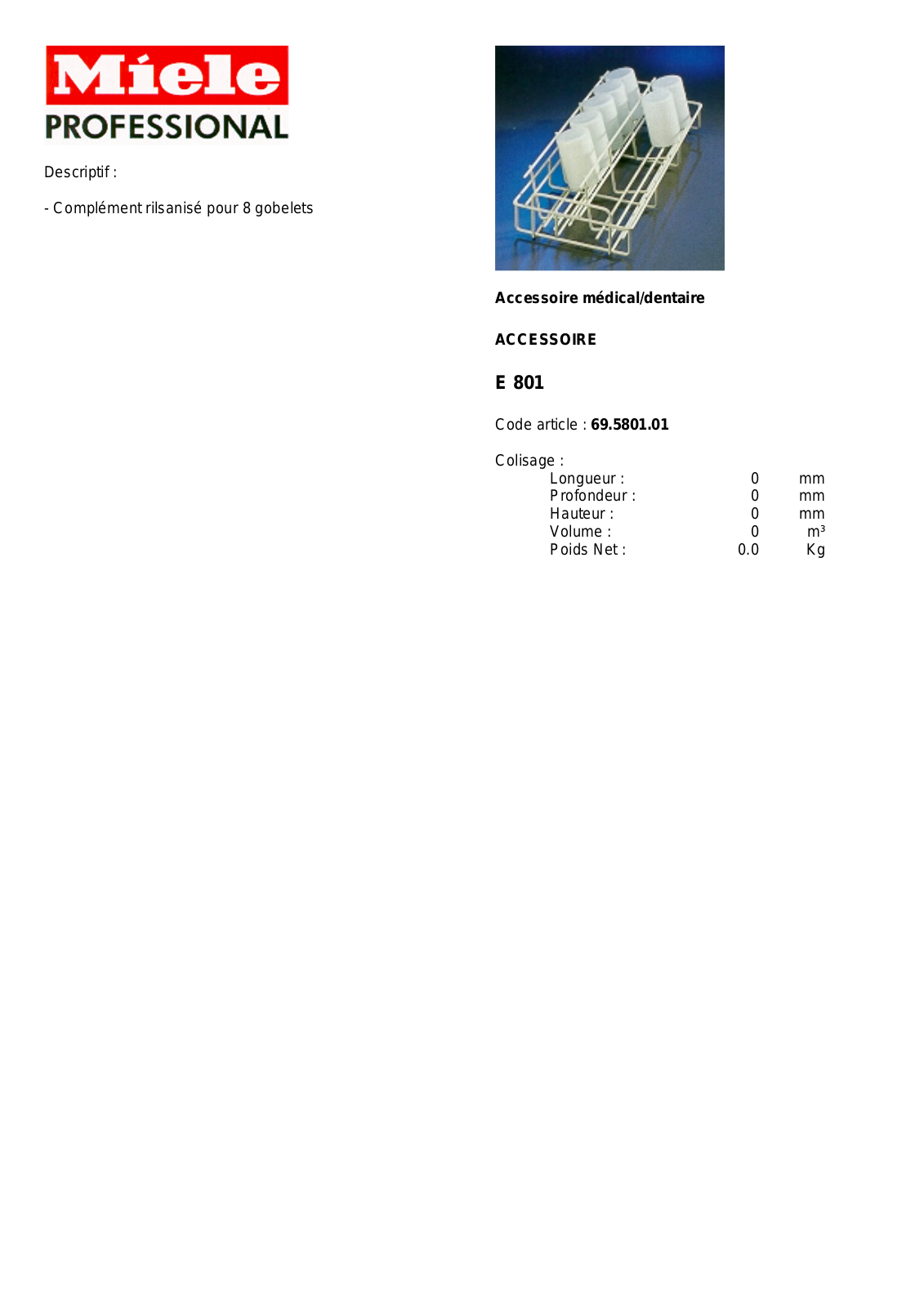 MIELE E 801 DESCRIPTIF User Manual