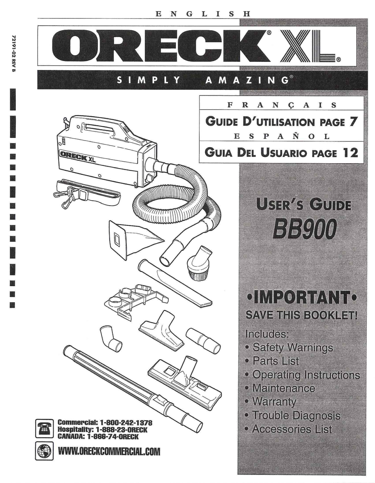 Oreck XL User Manual