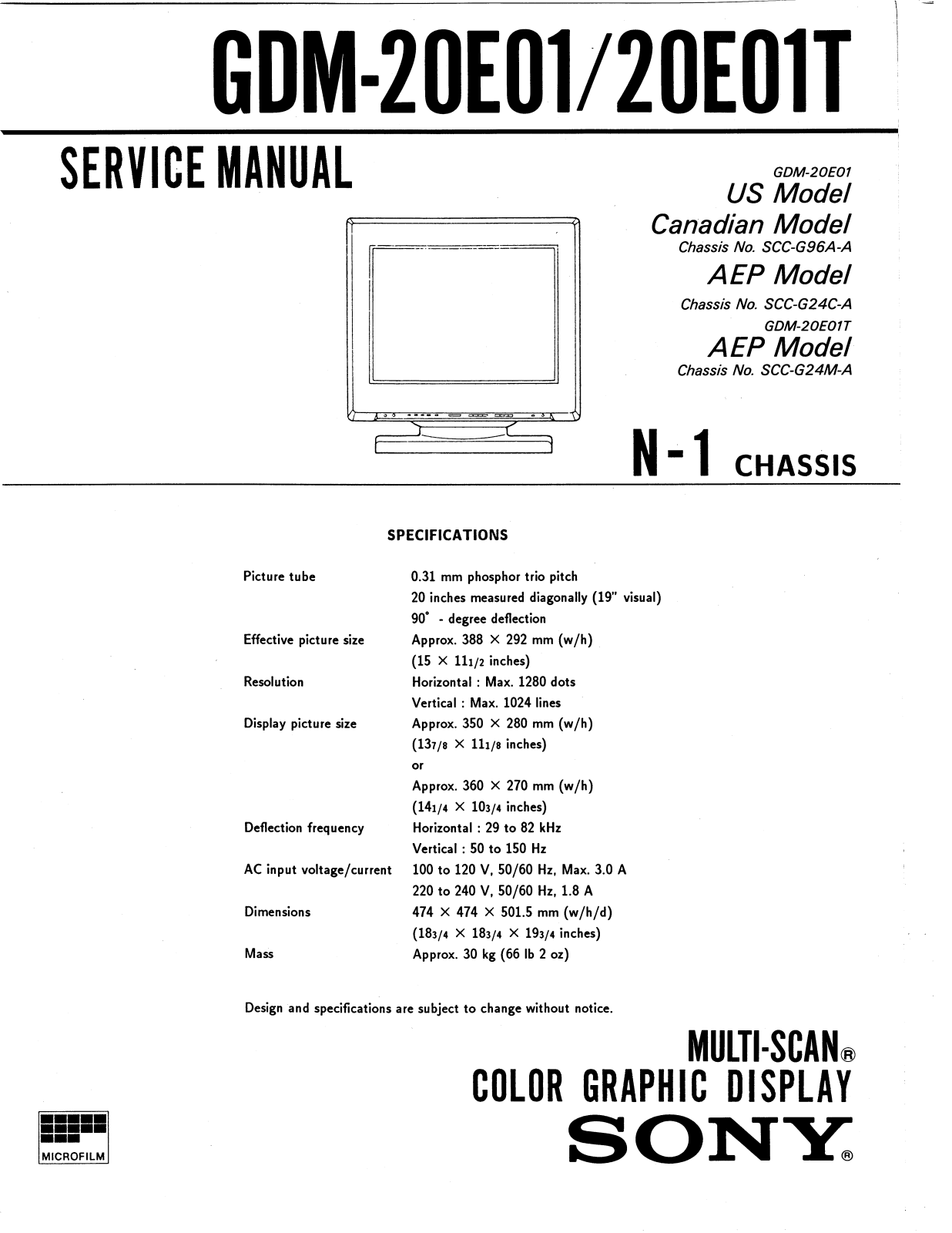Sony GDM-20E01 Service Manual