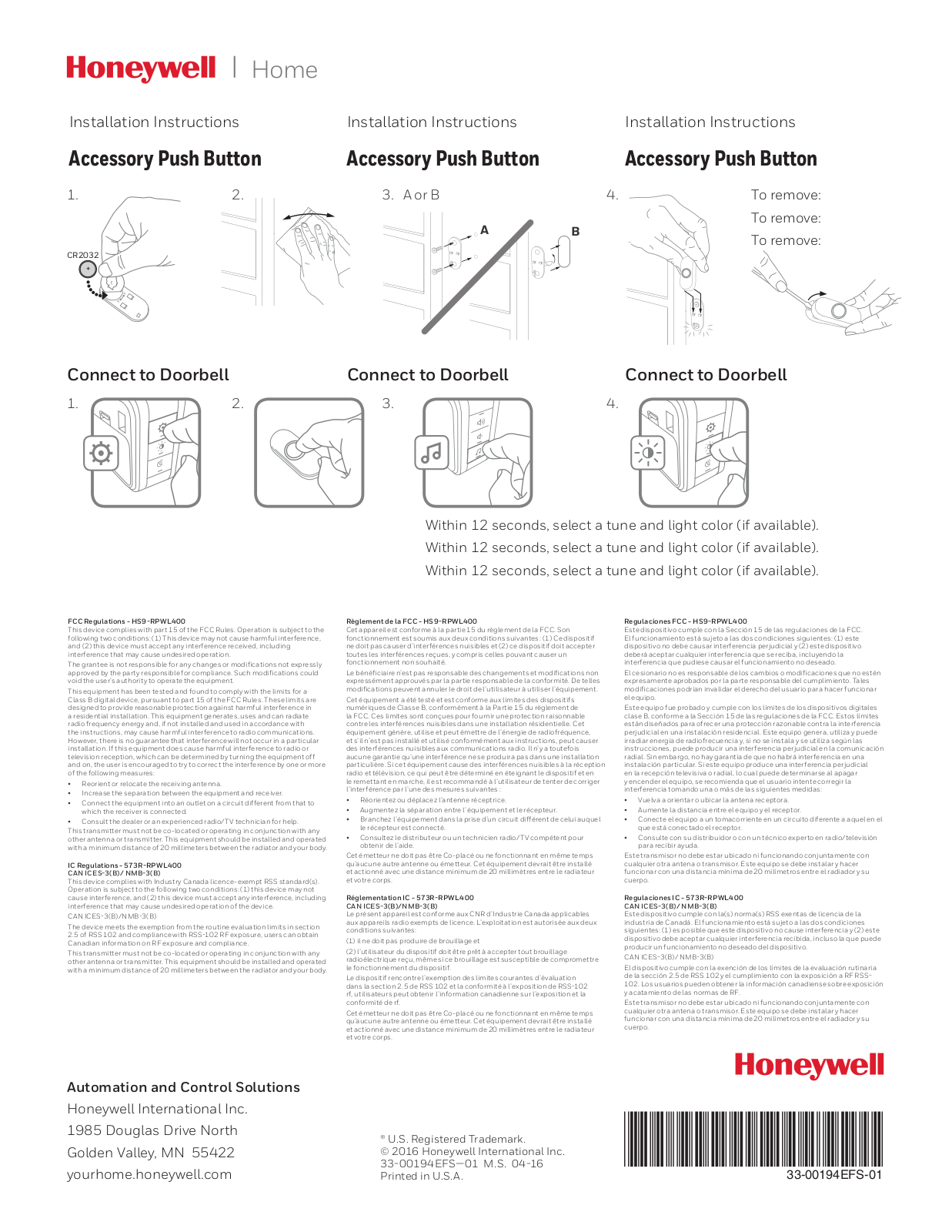 Ademco RPWL400 User Manual