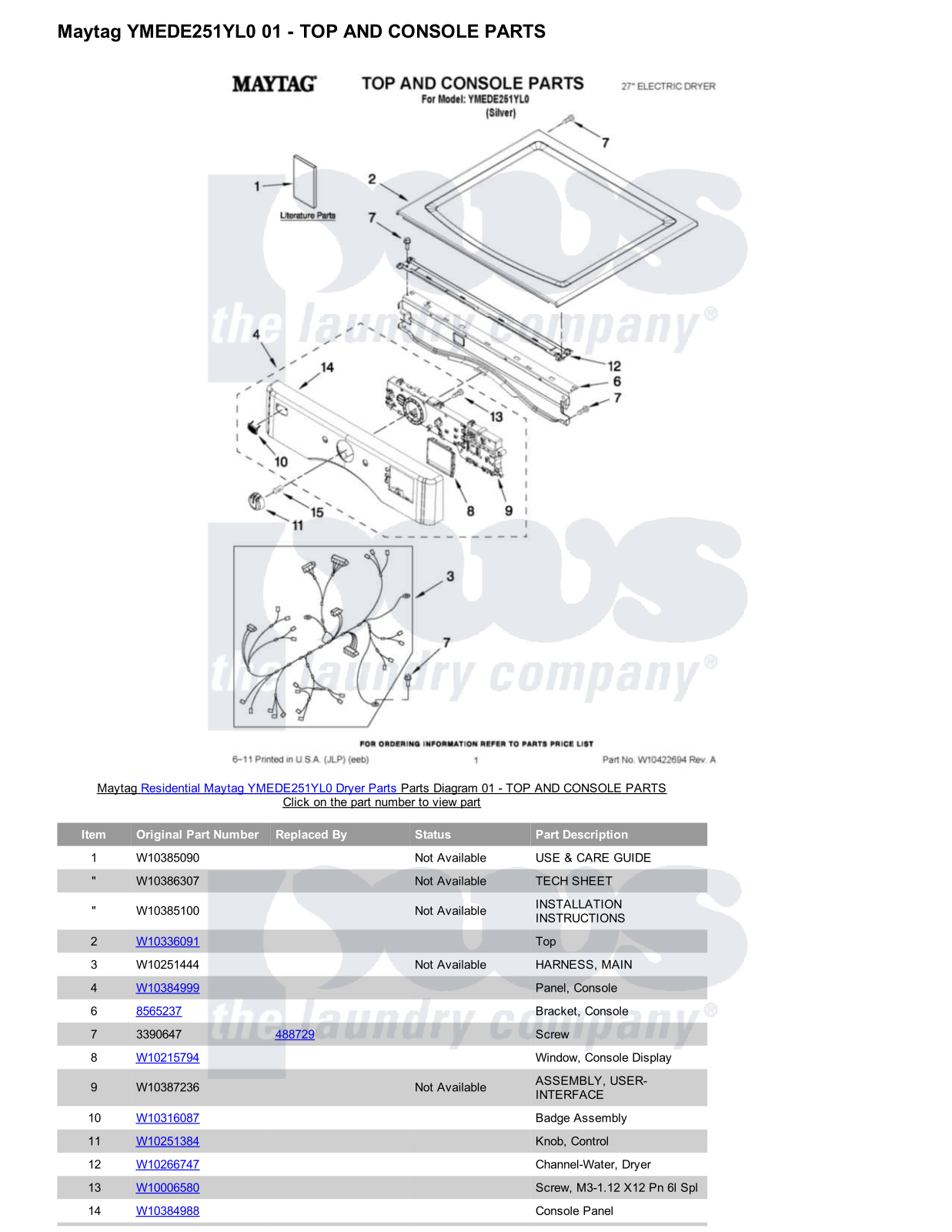 Maytag YMEDE251YL0 Parts Diagram