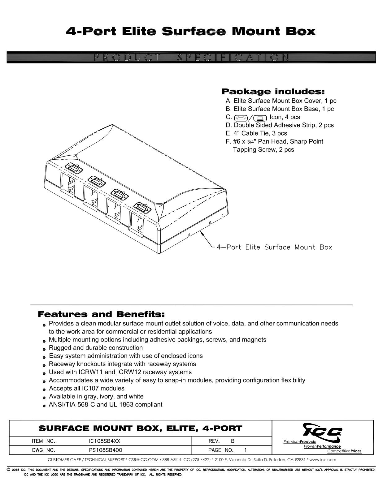 ICC IC108SB4GY, IC108SB4IV, IC108SB4WH Specsheet